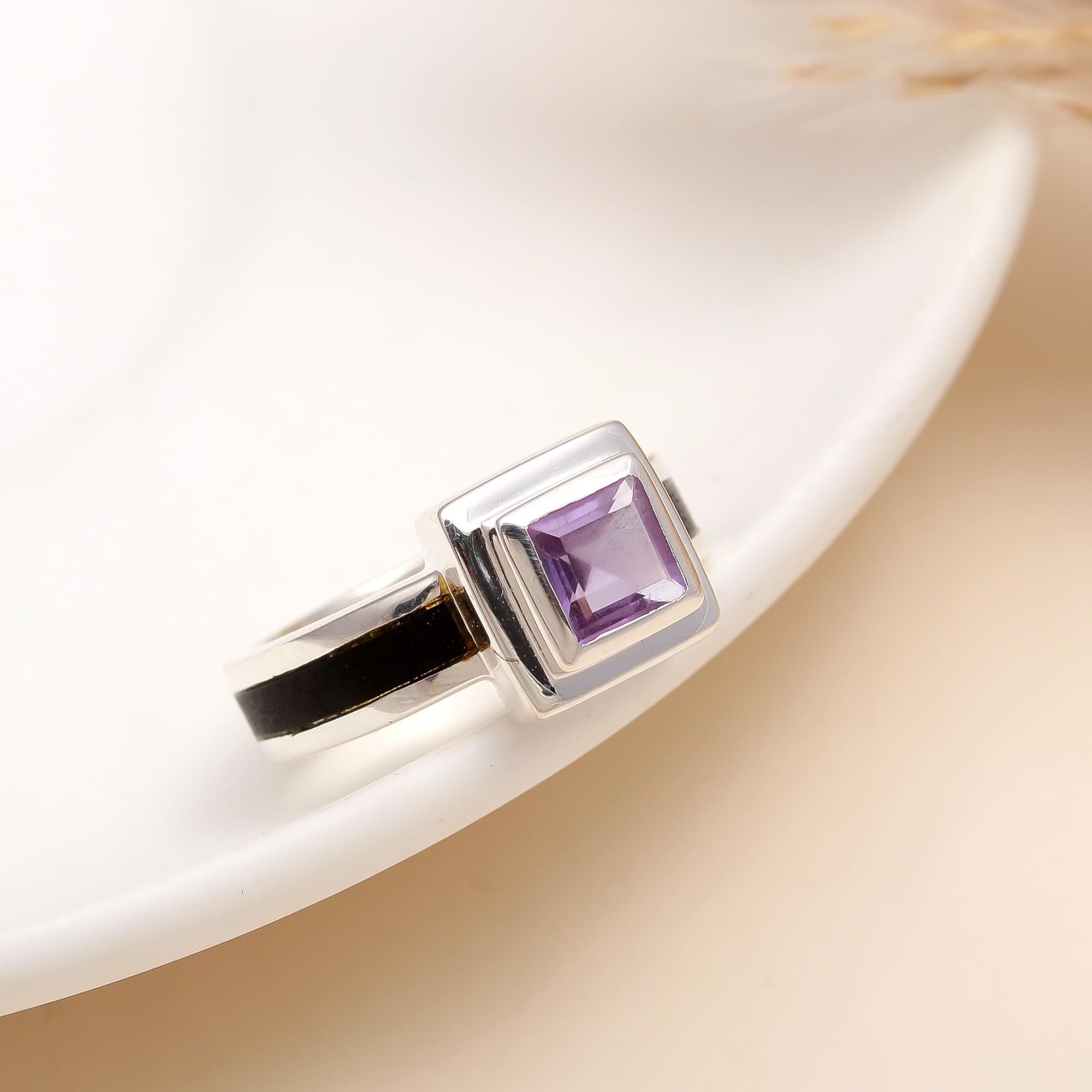 925 Silver Square Amethyst Ring