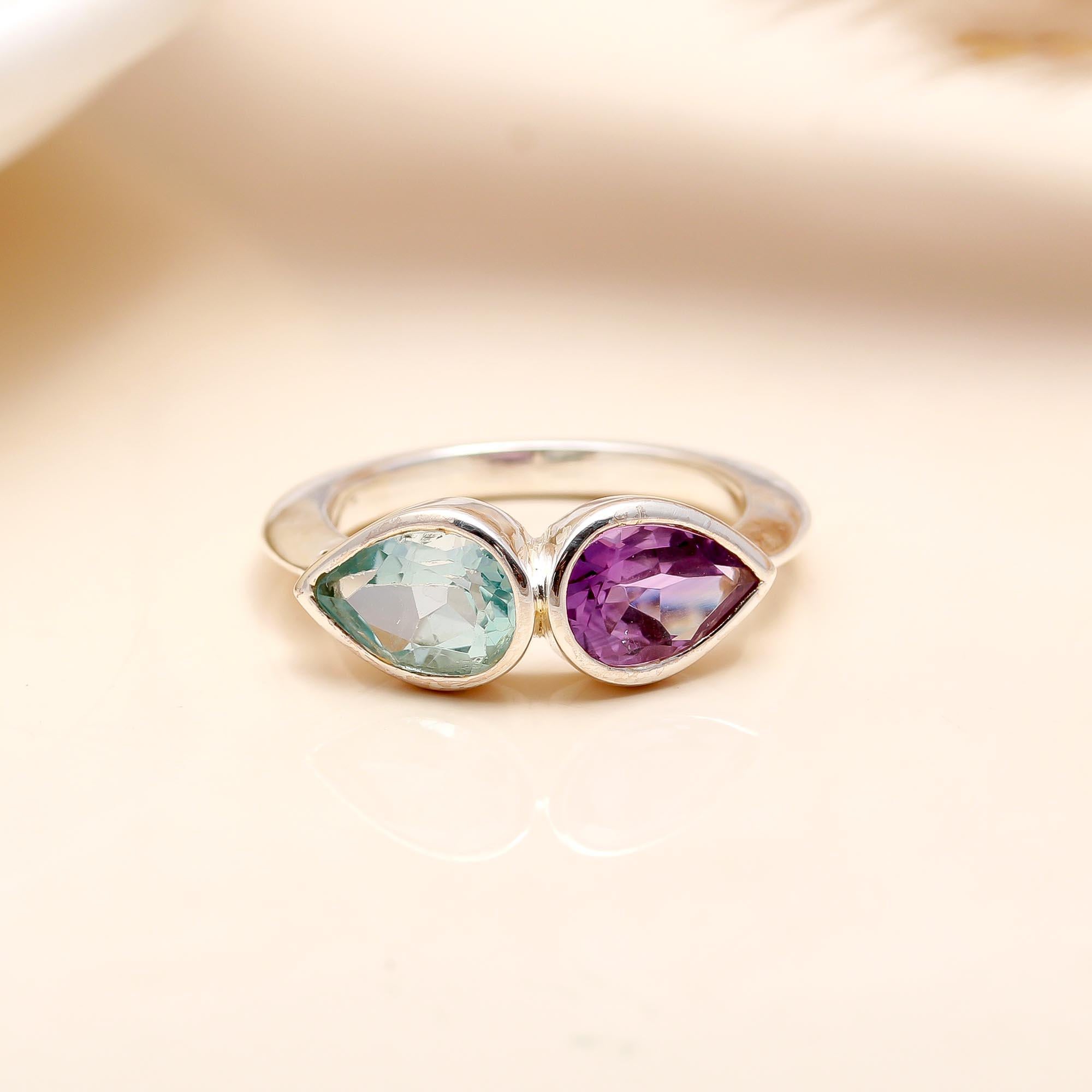 925 Silver Amethyst and Blue Topaz Ring