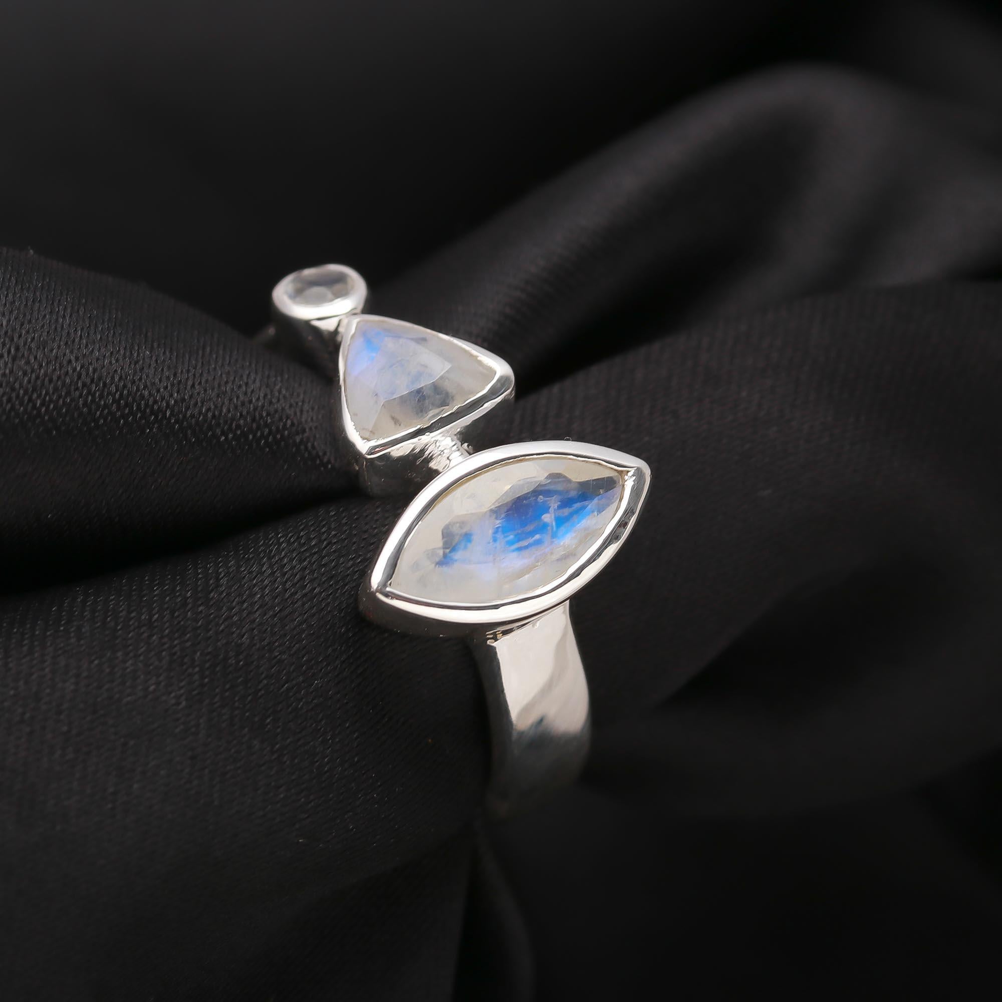 925 Silver Triple Moonstone Ring