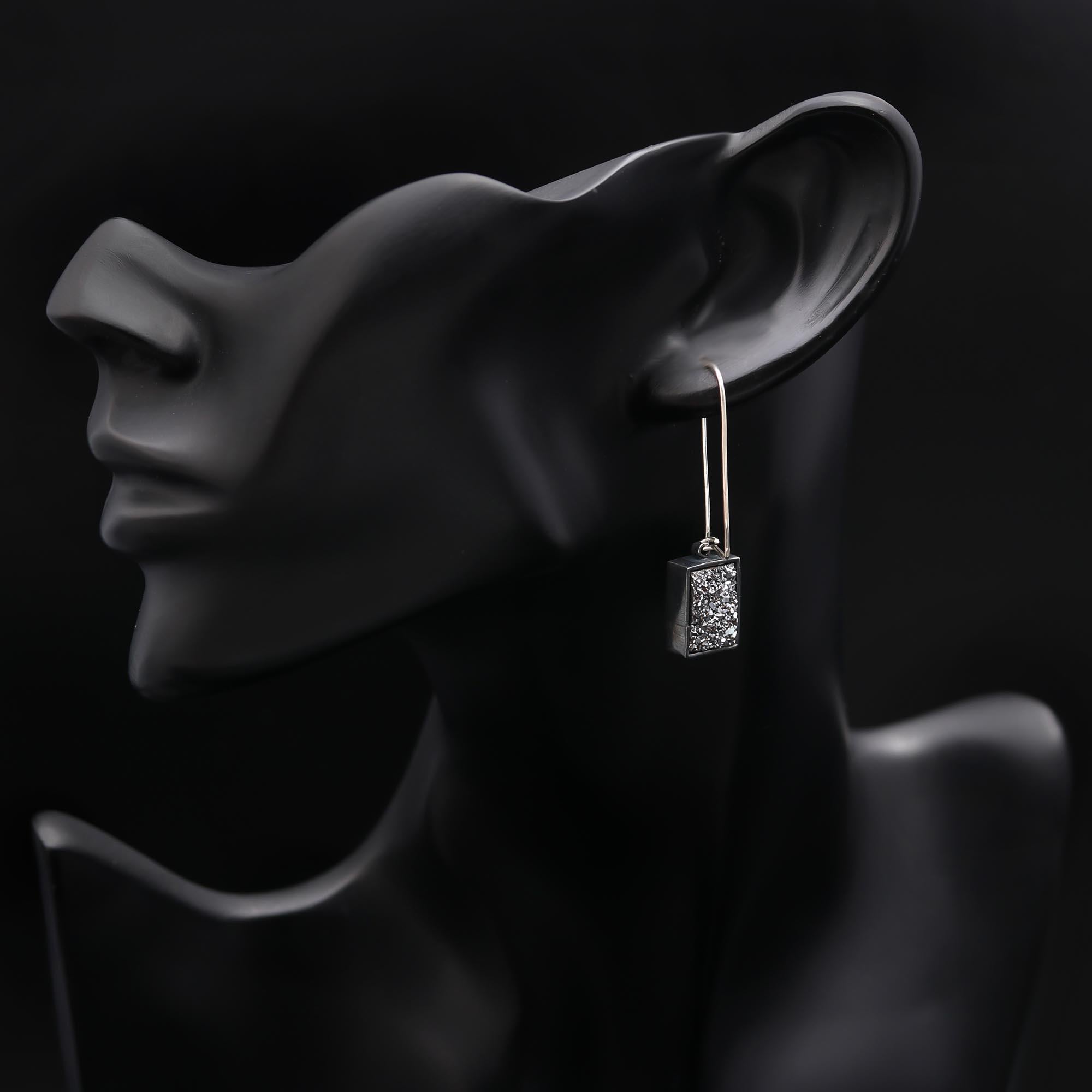 Solid 925 Sterling Silver Titanium Silver Drusy Earring