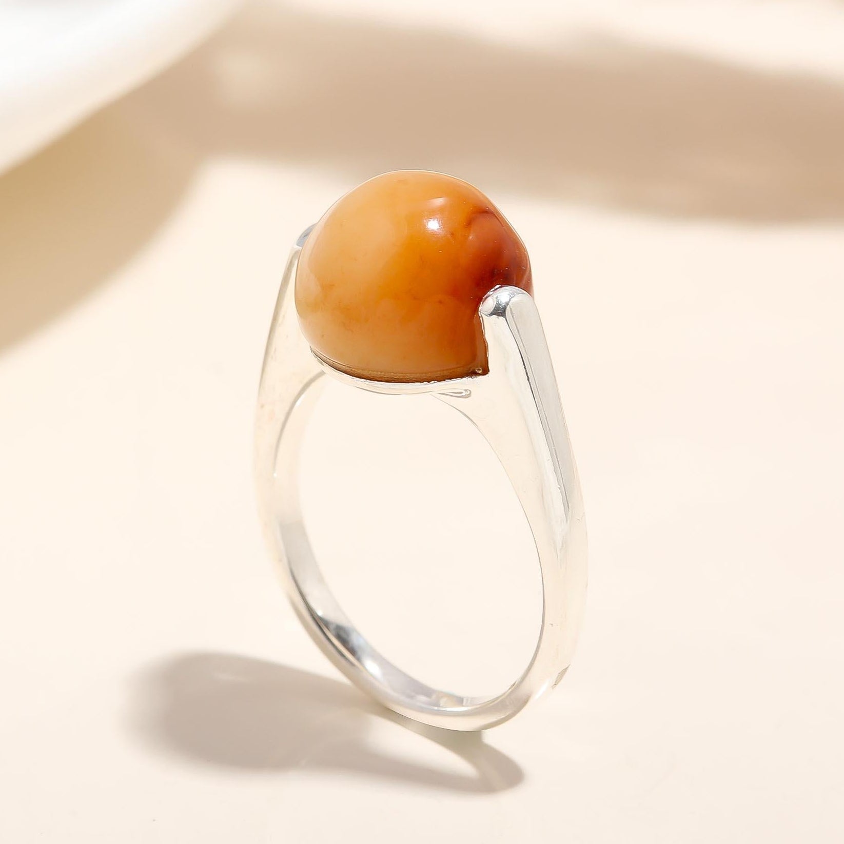925 Silver Amber Cabochon Ring