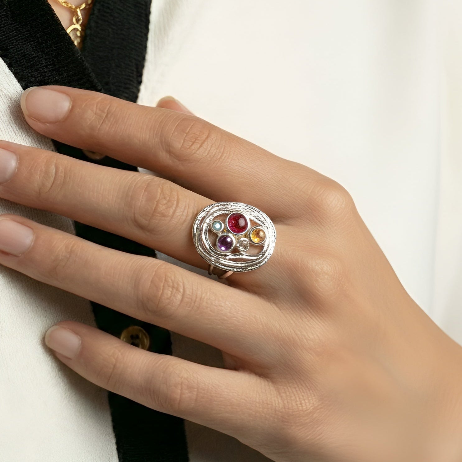 Sterling Silver Multi Gemstone Ring