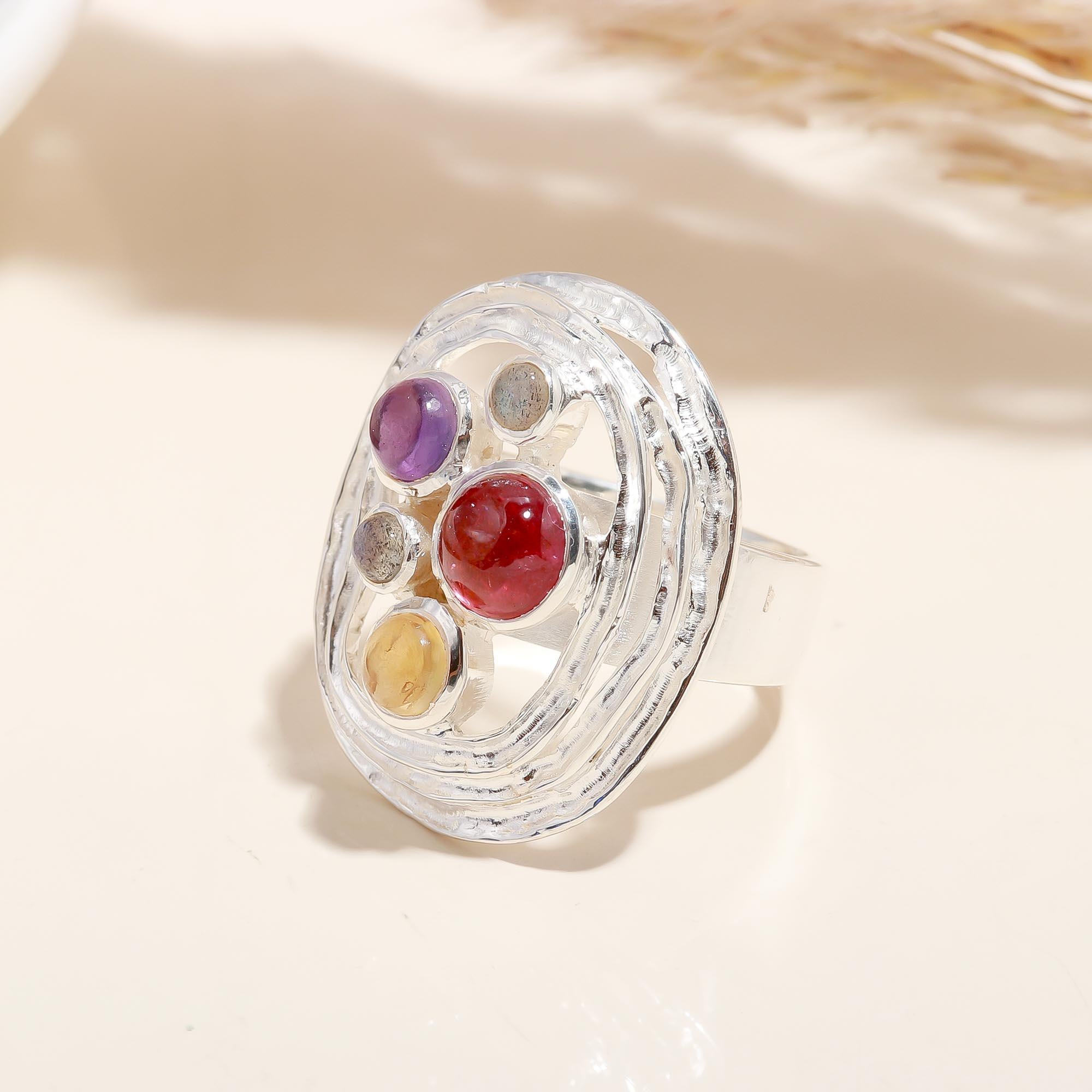 925 Silver Multi Gemstone Ring
