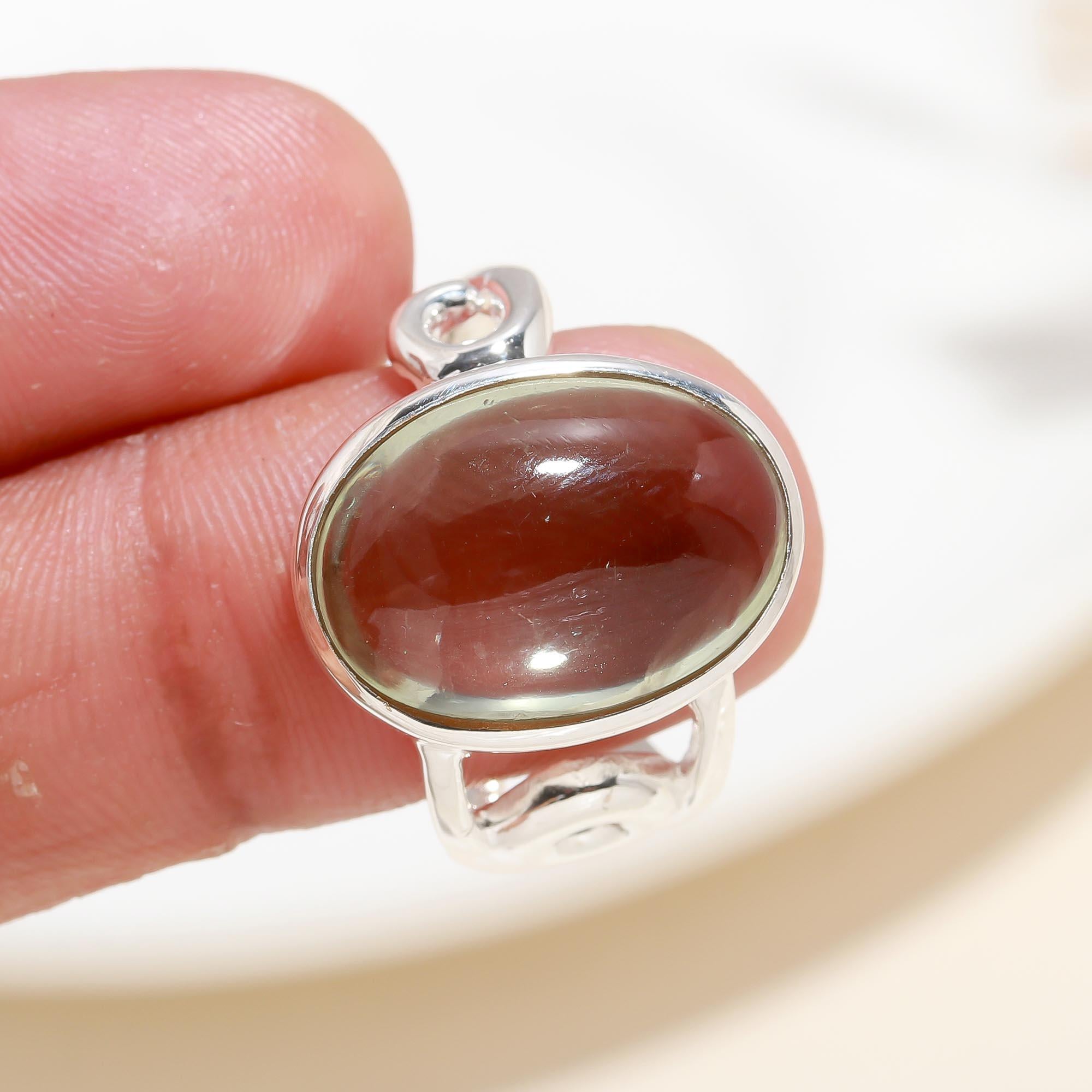 925 Silver Oval Prehnite Ring