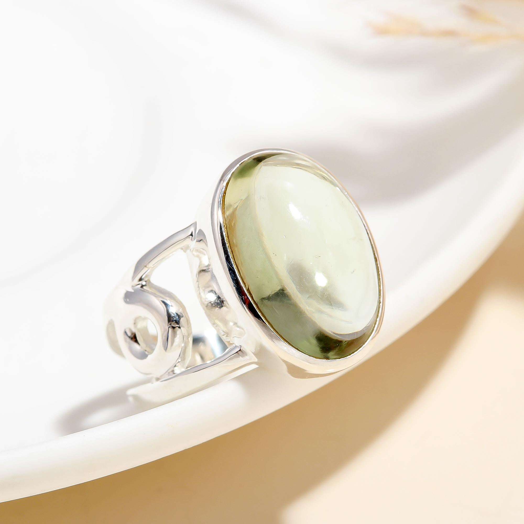 925 Silver Oval Prehnite Ring