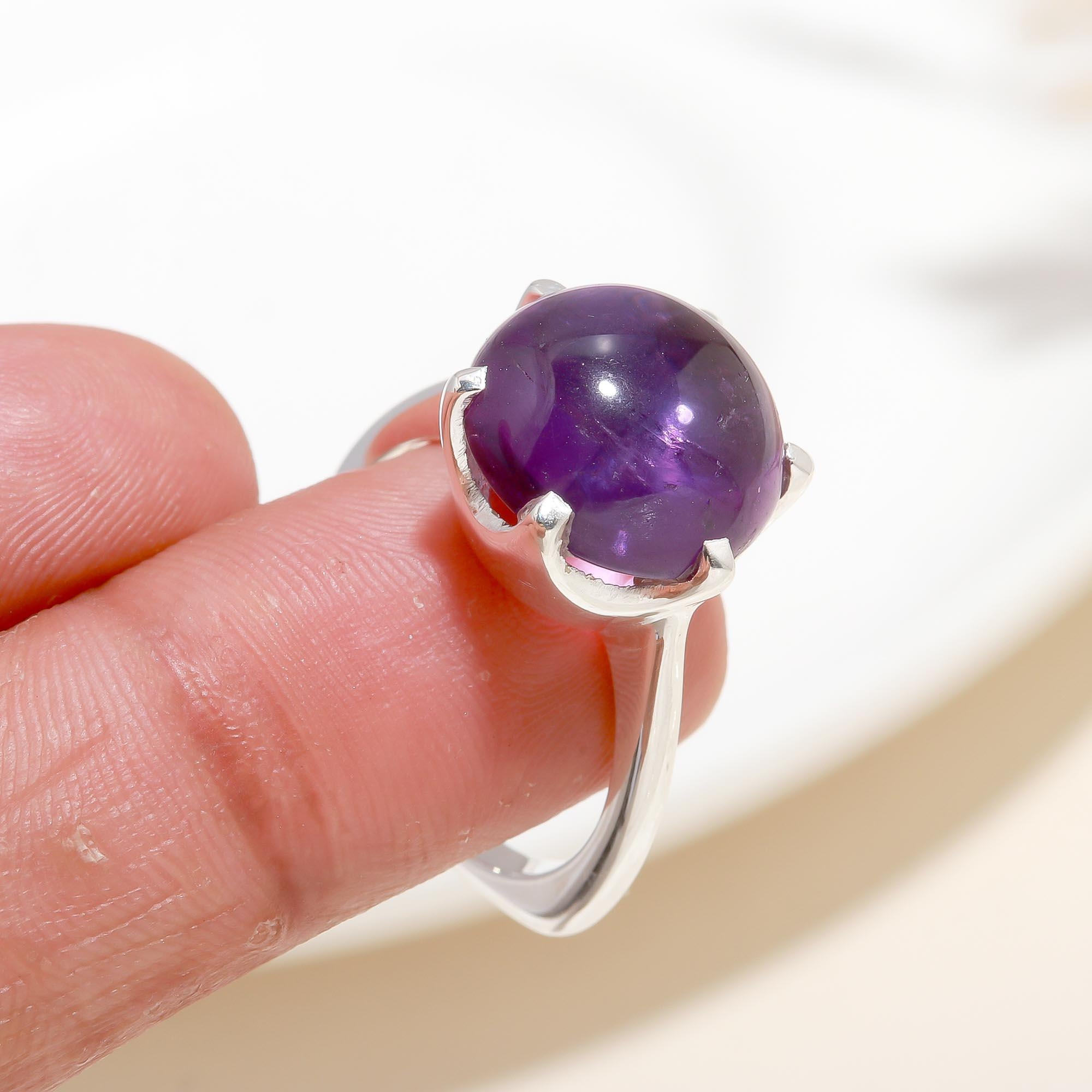 The Royal Crown: High-Dome Amethyst & Silver Solitaire Ring
