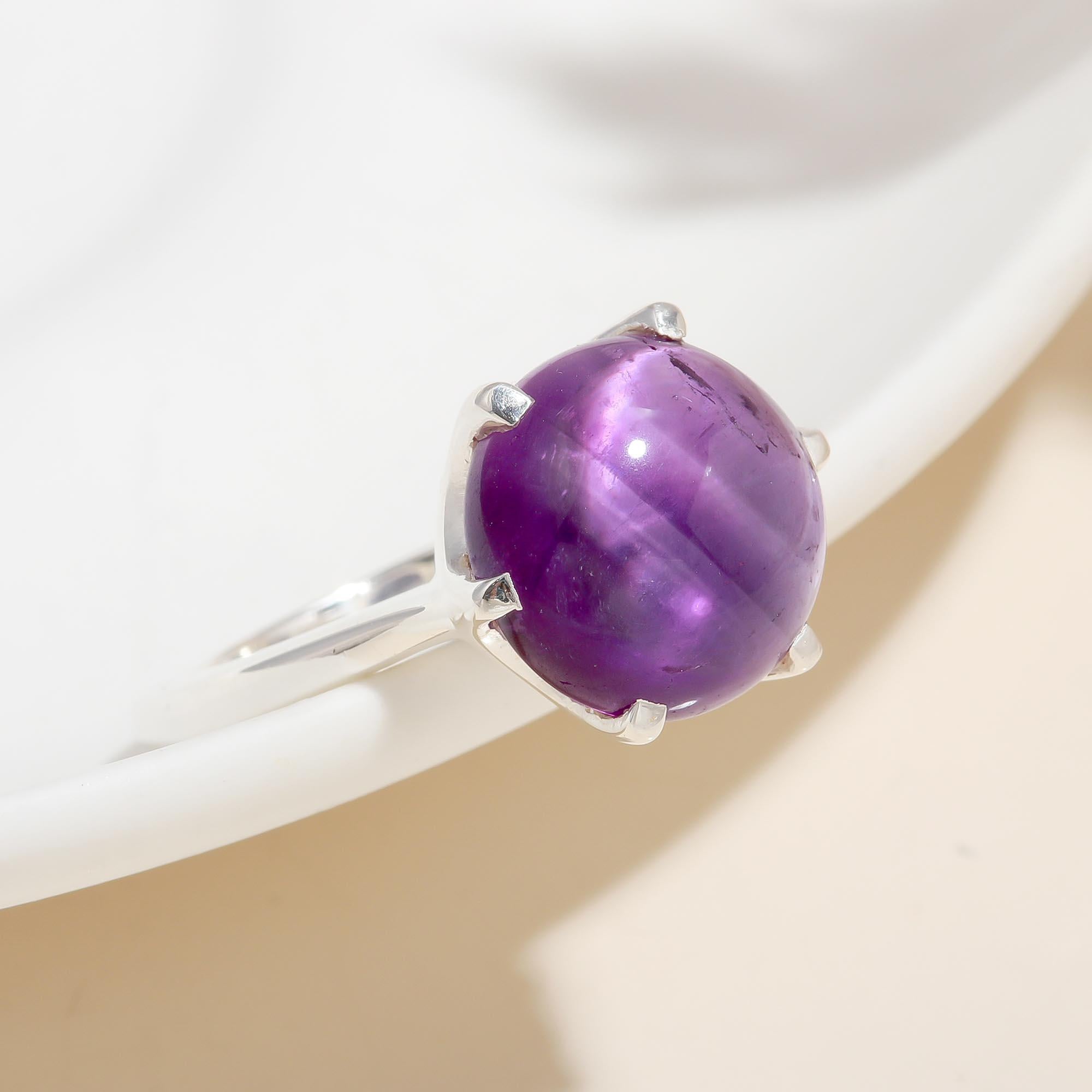 The Royal Crown: High-Dome Amethyst & Silver Solitaire Ring