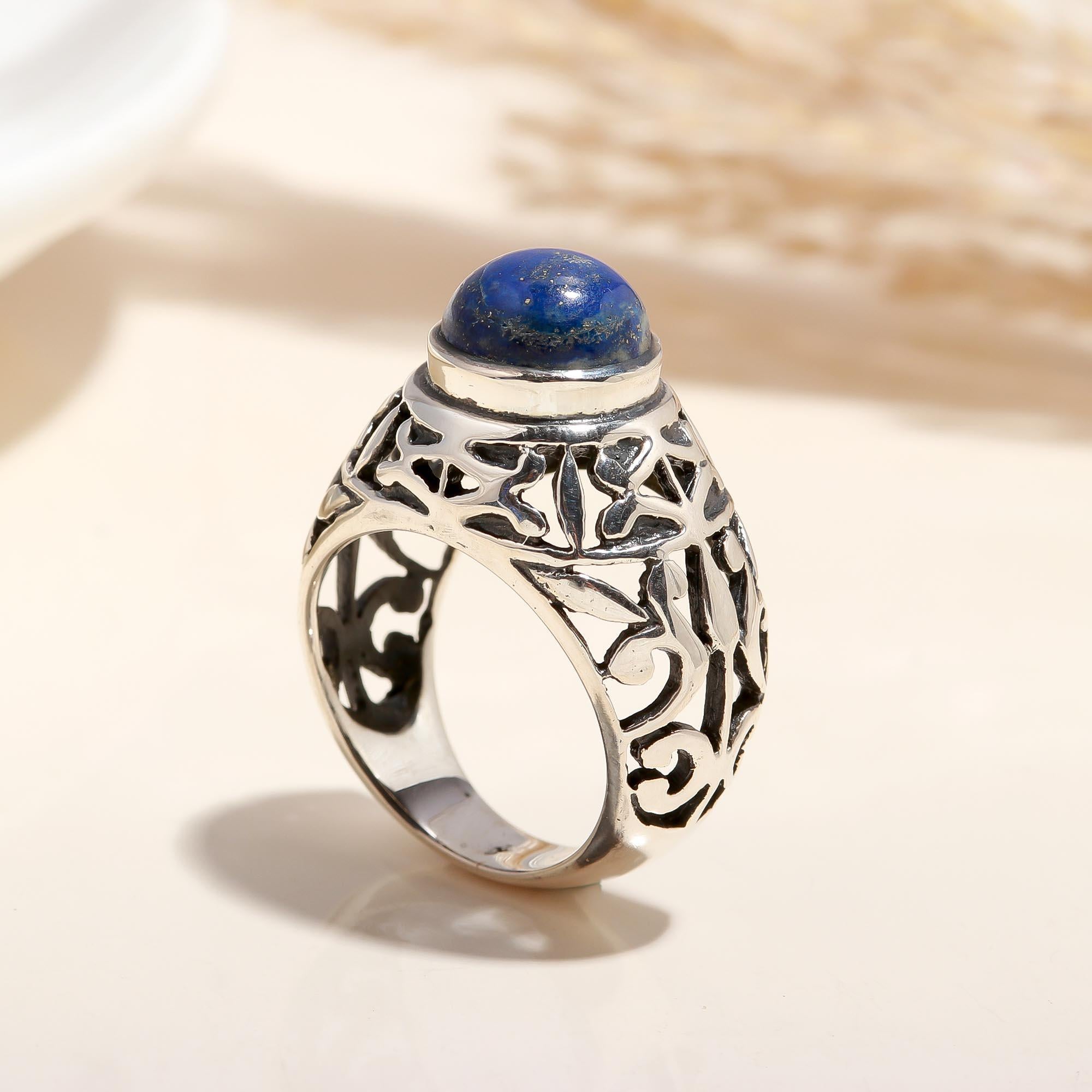 925 Silver Lapis Lazuli Filigree Ring