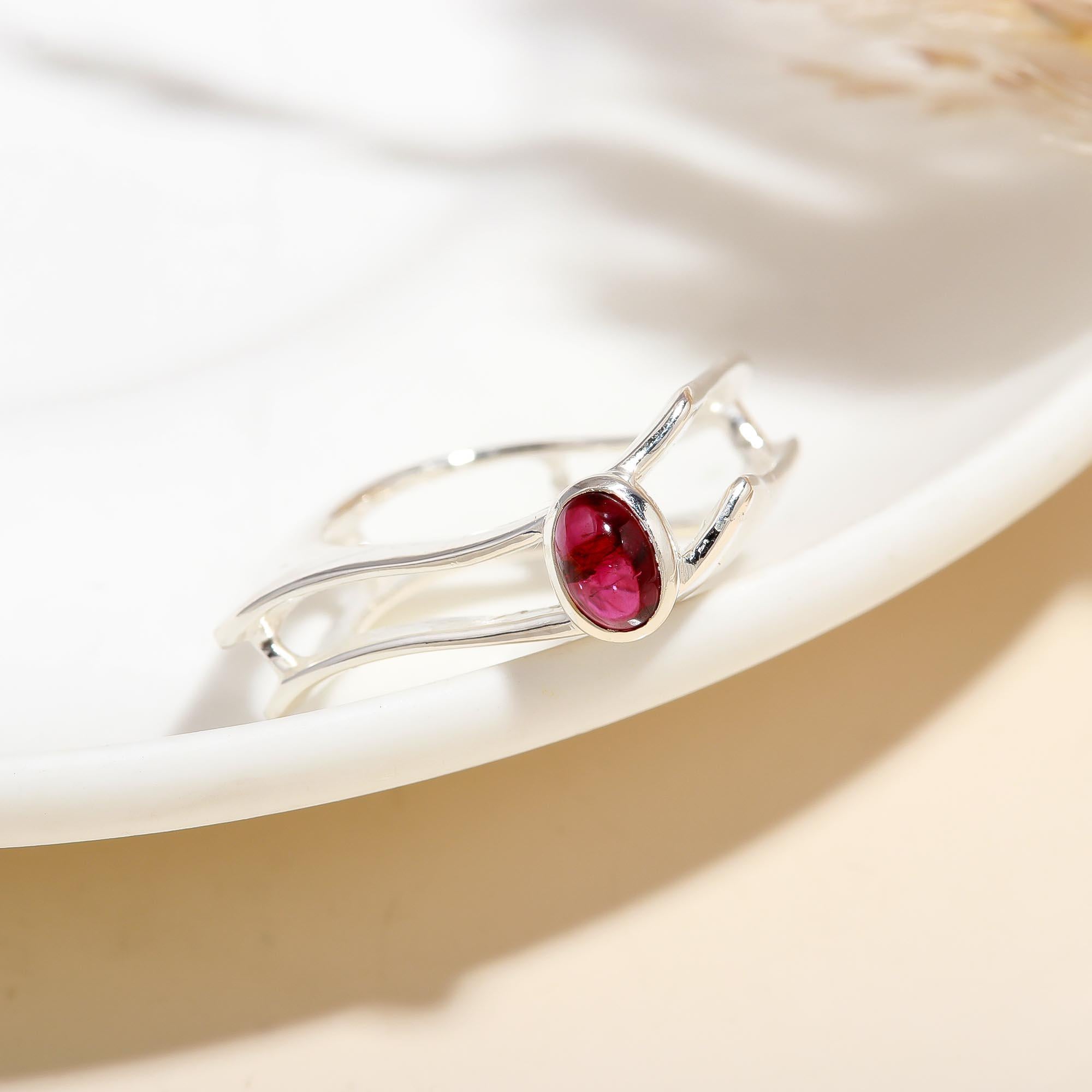 925 Silver Garnet Open Band Ring