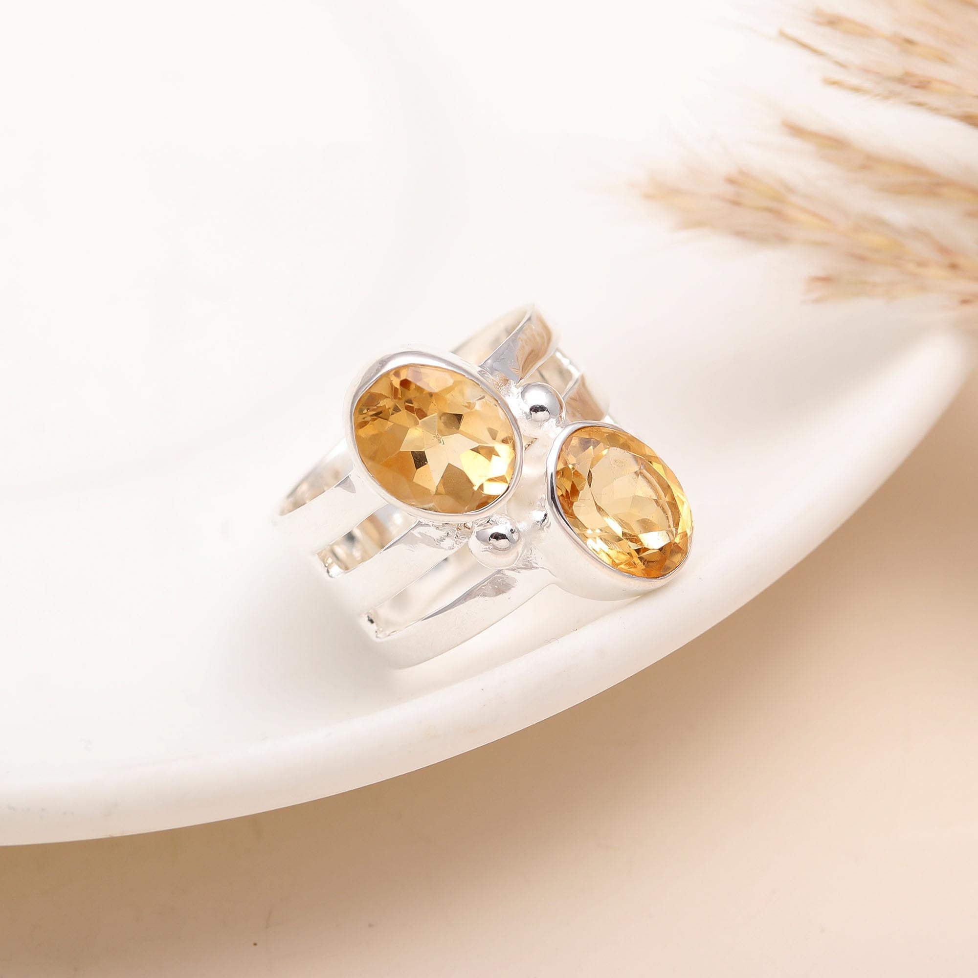 925 Silver Dual Citrine Ring