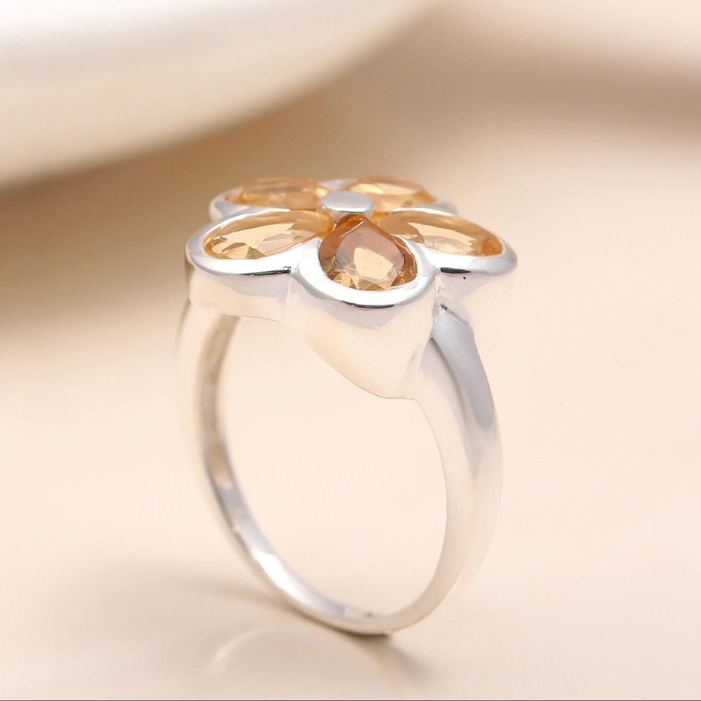 925 Silver Citrine Floral Ring