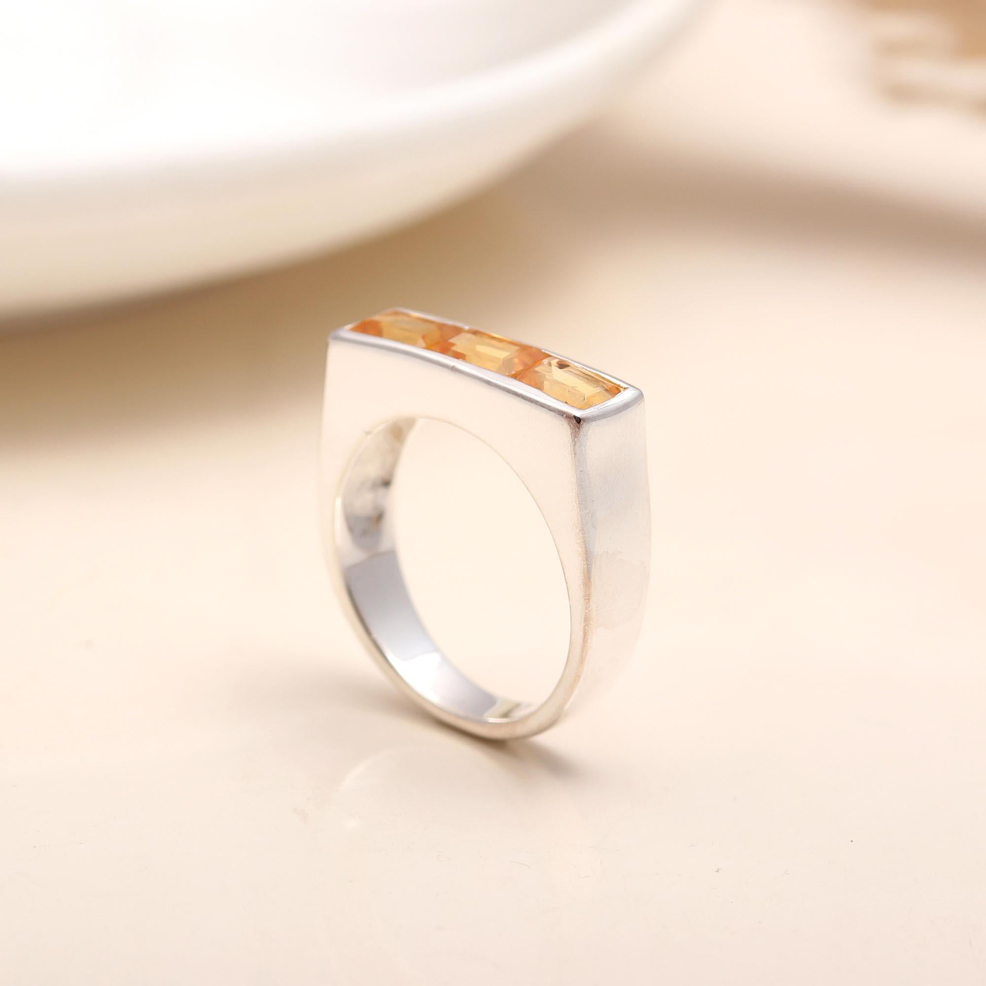 925 Silver Baguette Citrine Bar Ring