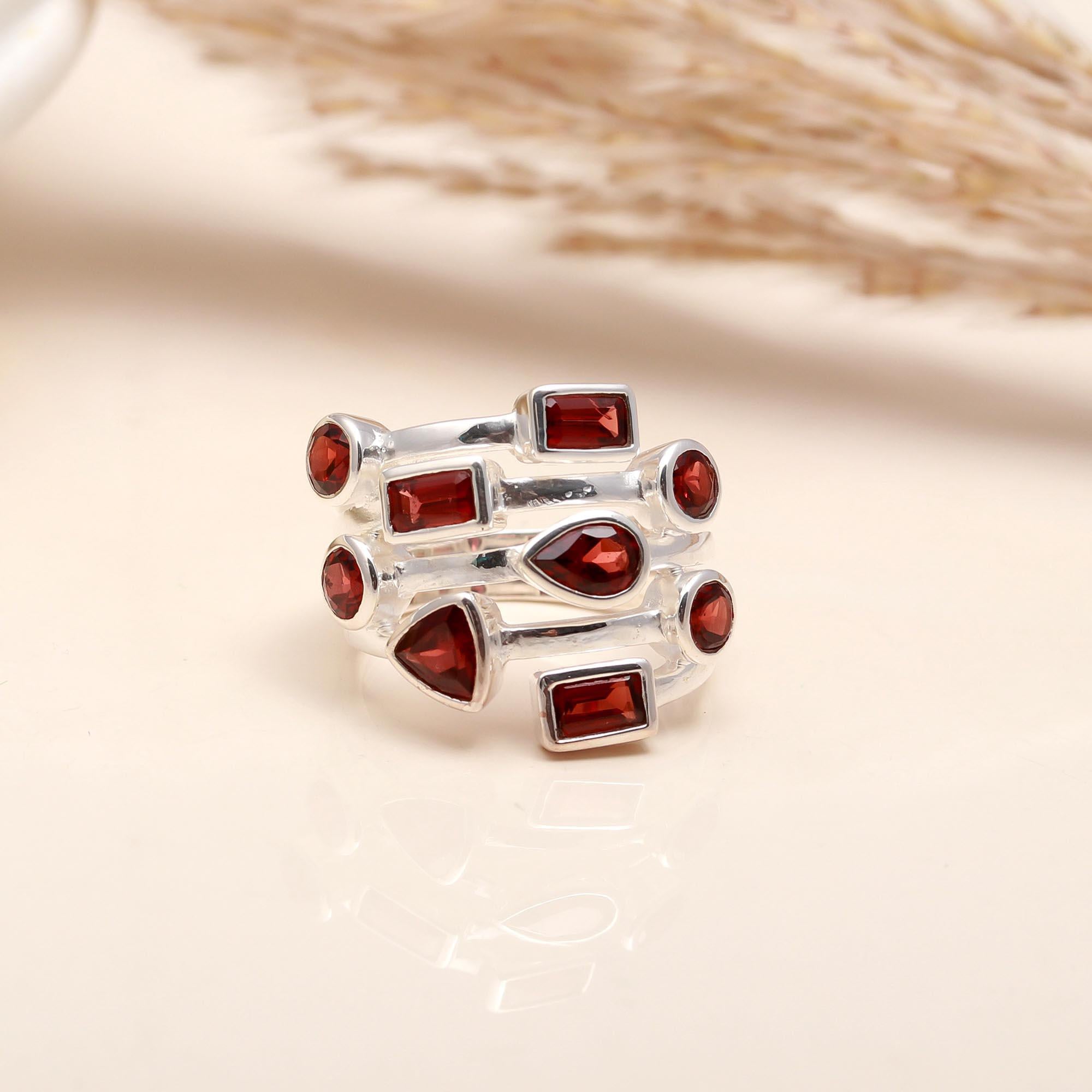 925 Silver Multi-Shape Garnet Ring