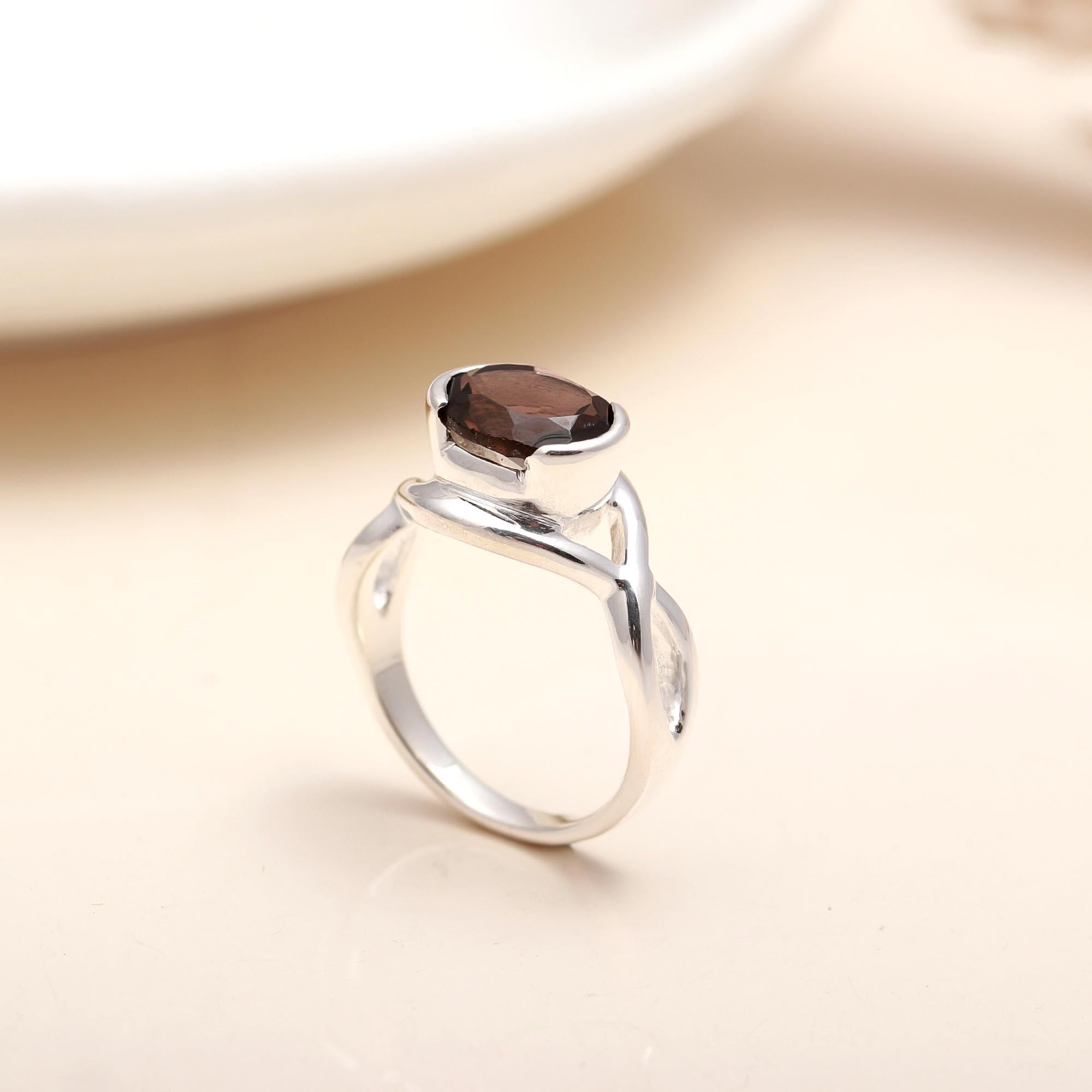 925 Silver Smoky Quartz Twist Ring