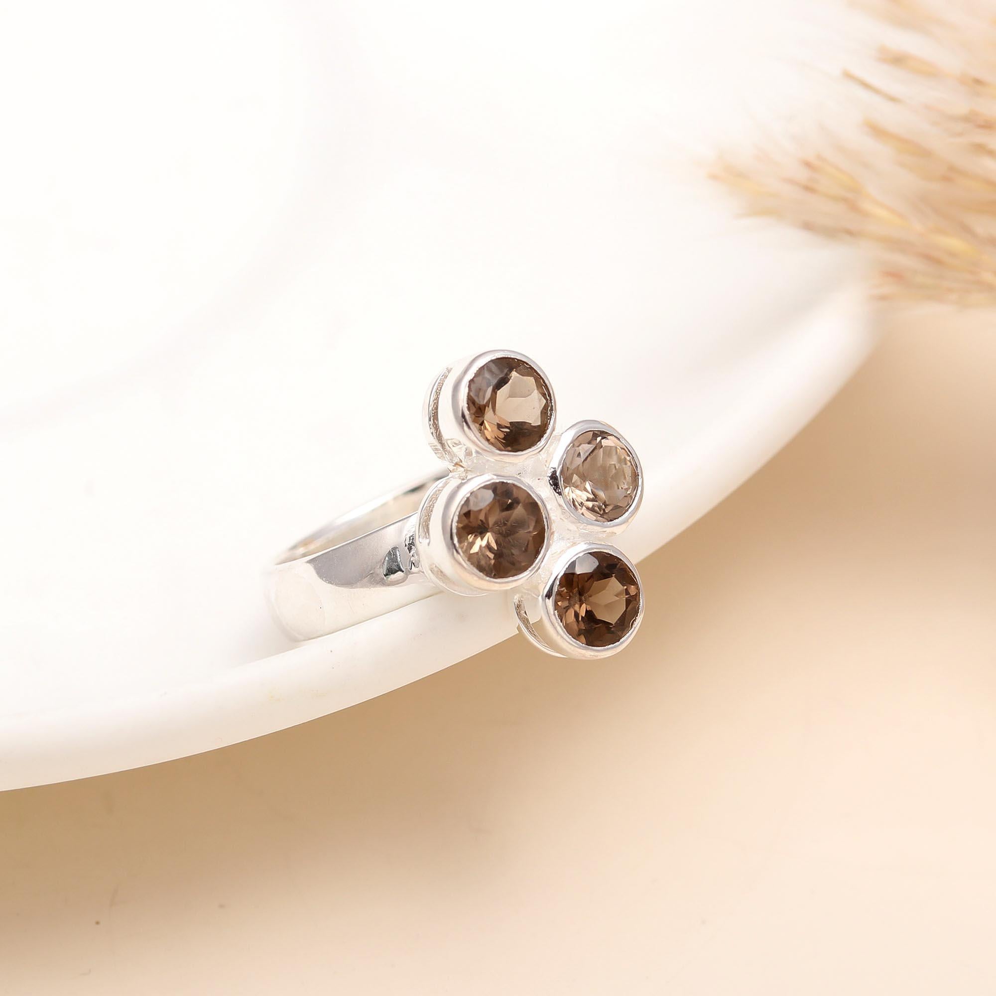 925 Silver Smoky Quartz Cluster Ring