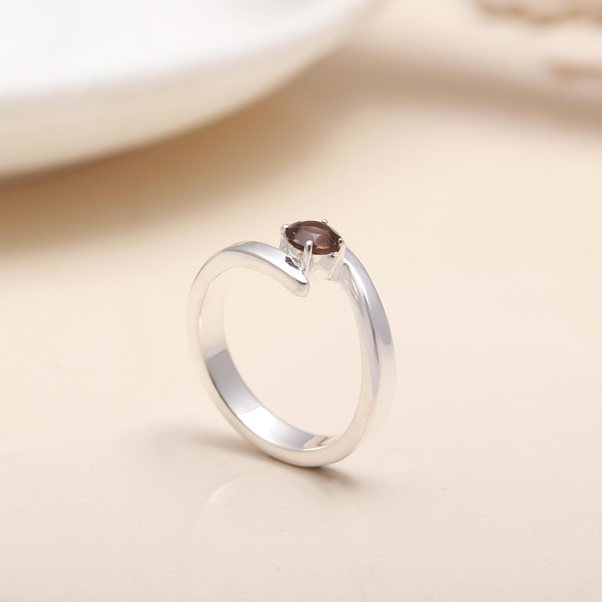 925 Silver Smoky Quartz Twist Ring