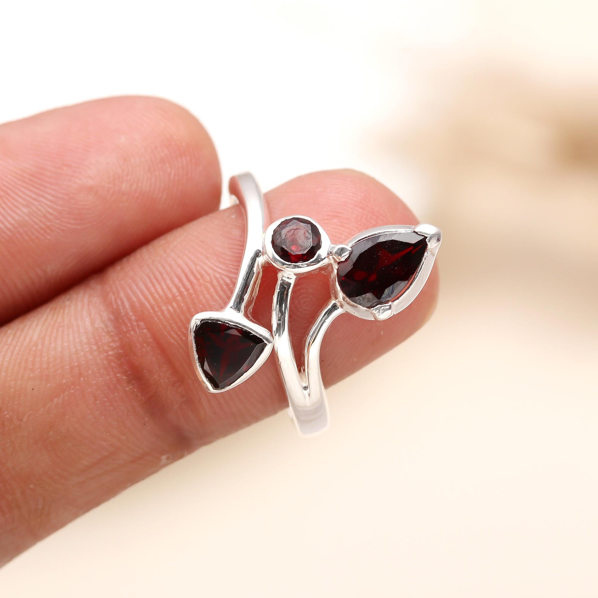 925 Silver Multi-Shape Garnet Ring