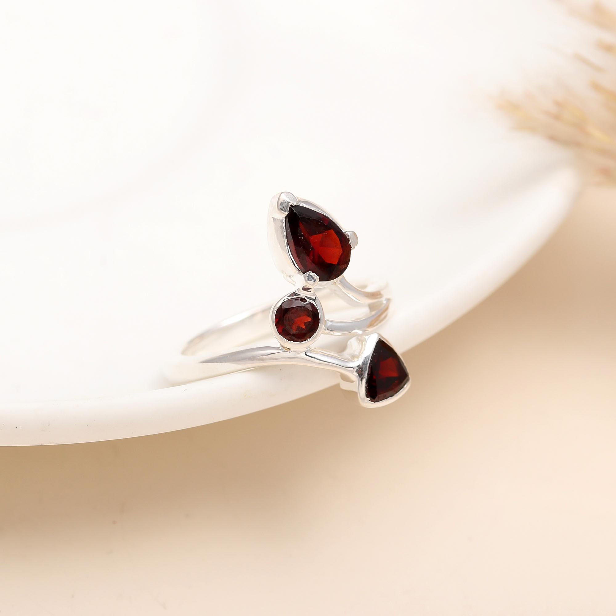 925 Silver Multi-Shape Garnet Ring