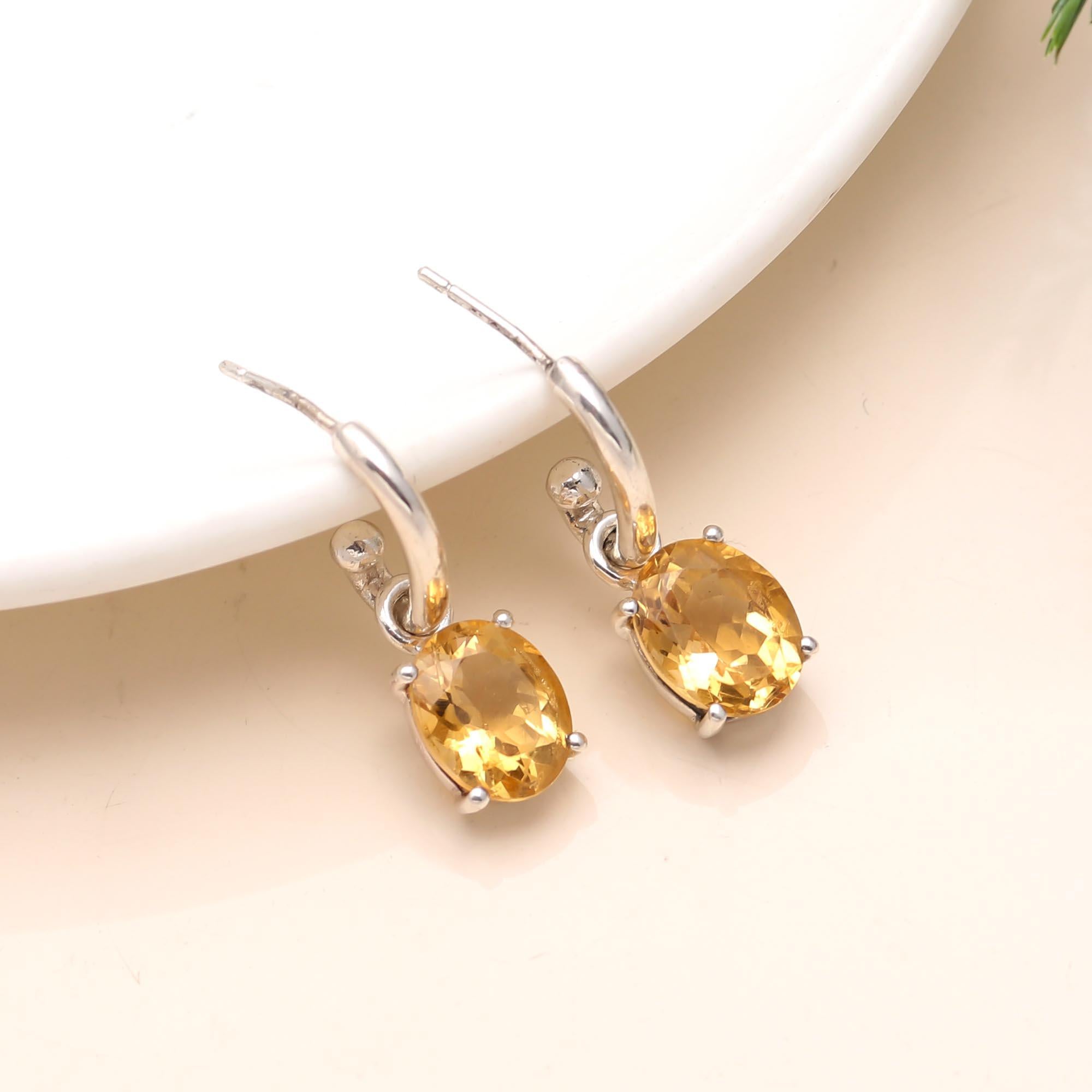 The Golden Drop: Citrine & Silver J-Hoop Earrings