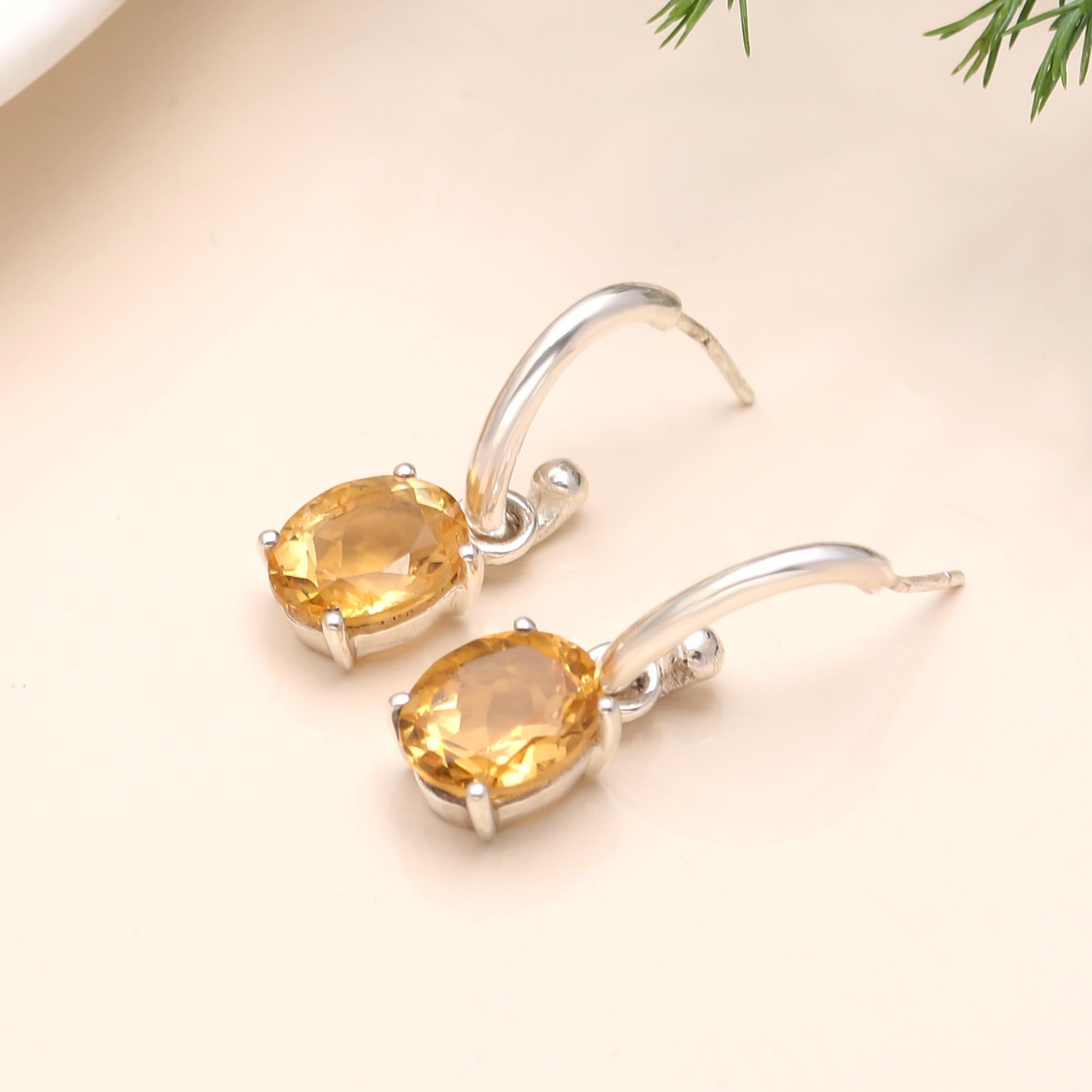 The Golden Drop: Citrine & Silver J-Hoop Earrings