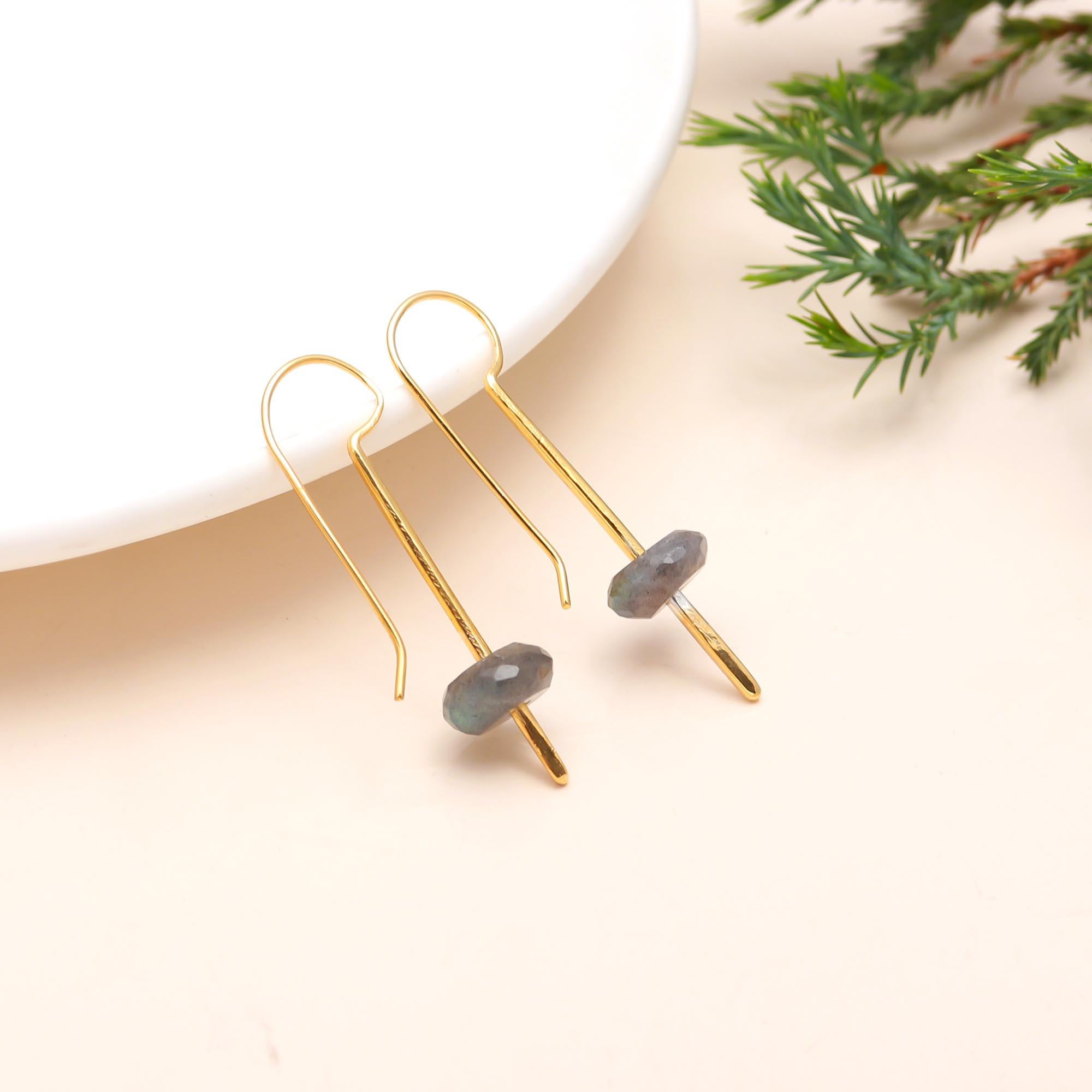 The Lunar Silhouette: Labradorite & Gold Bar Earrings