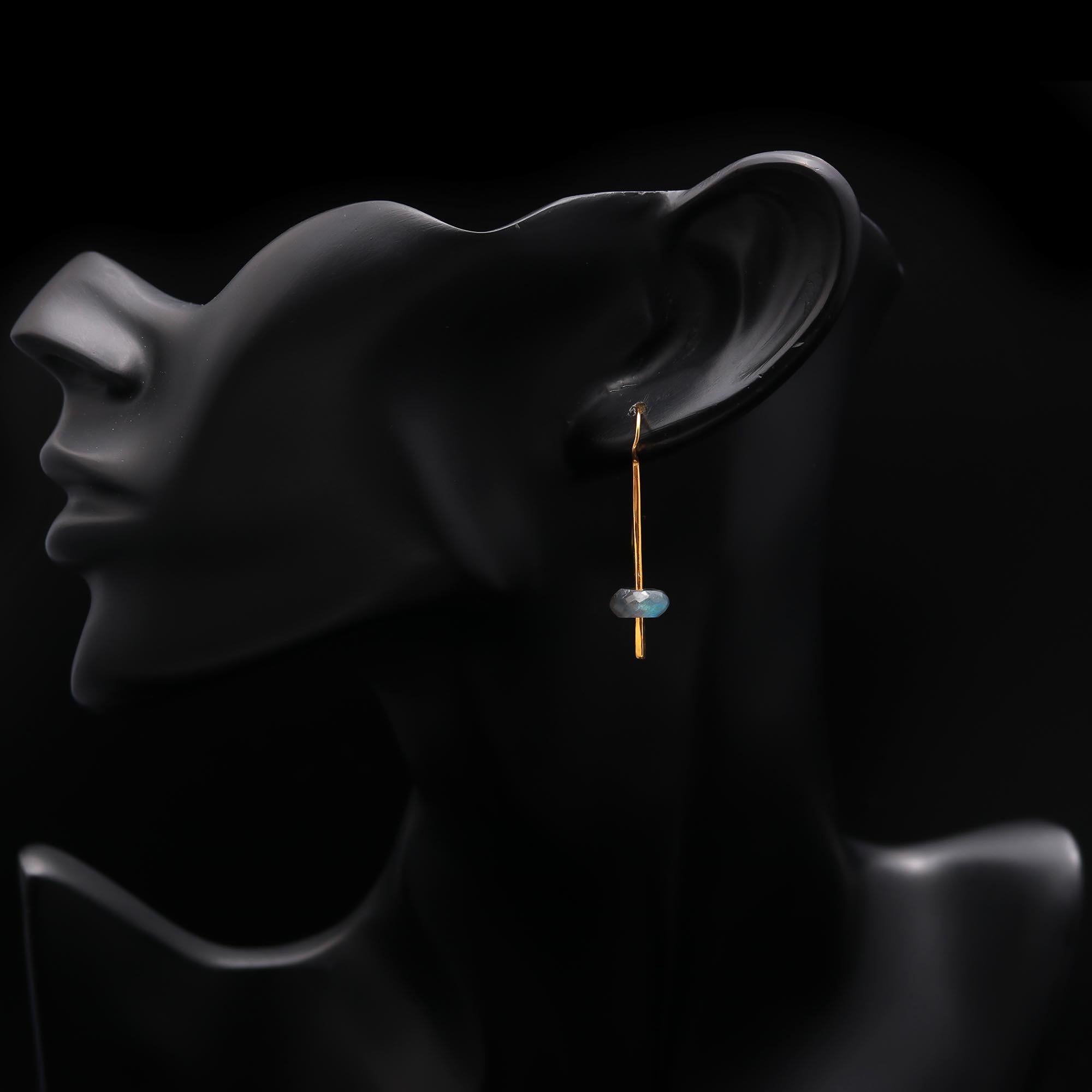 The Lunar Silhouette: Labradorite & Gold Bar Earrings