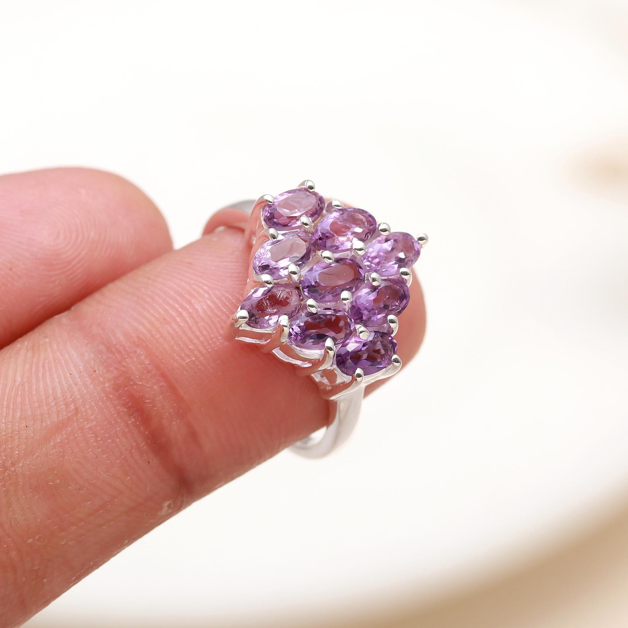 925 Silver Amethyst Cluster Ring