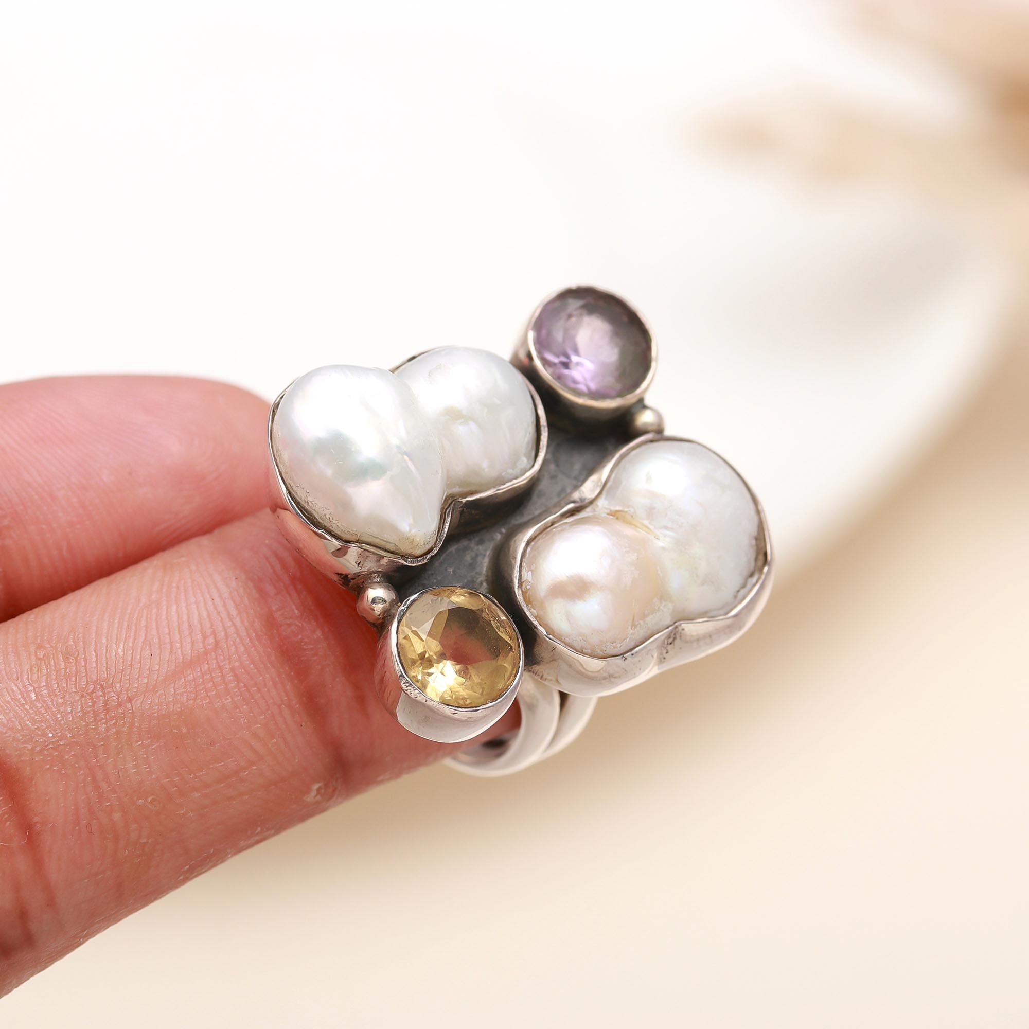 925 Silver Baroque Pearl Ring