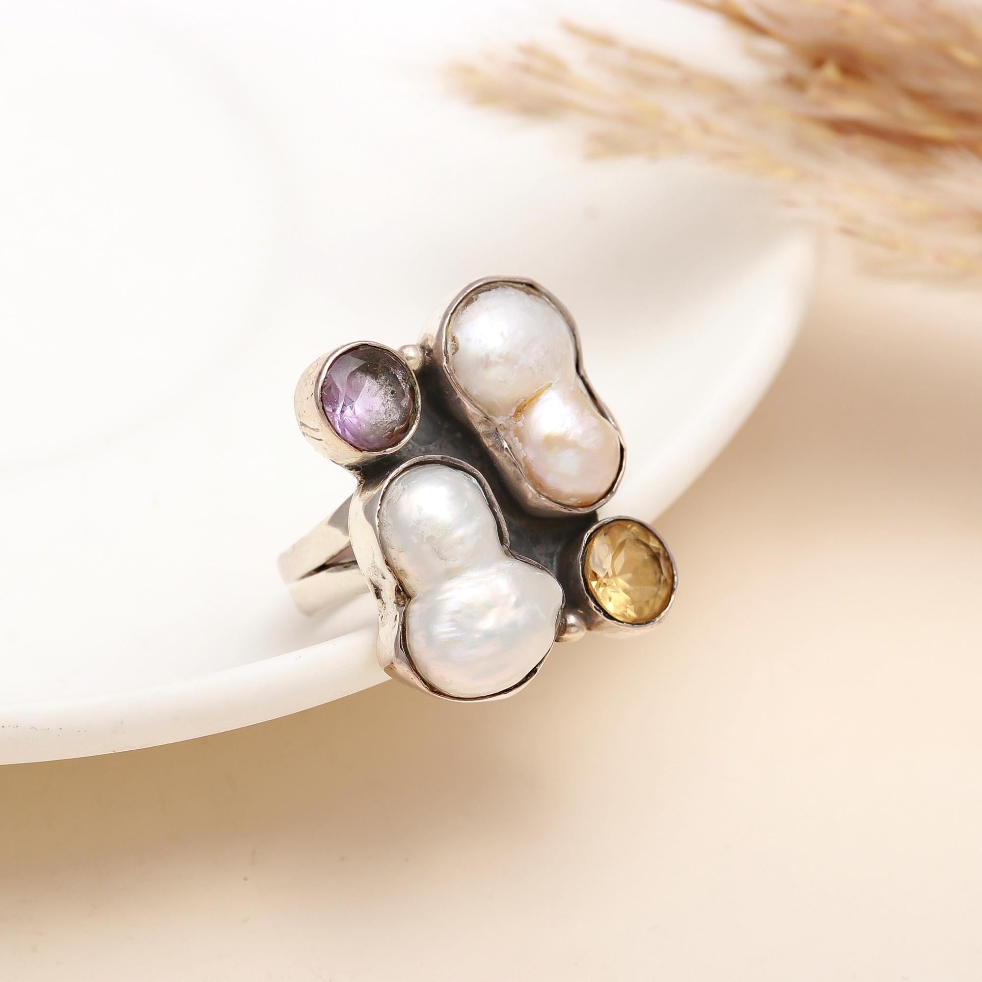 925 Silver Baroque Pearl Ring