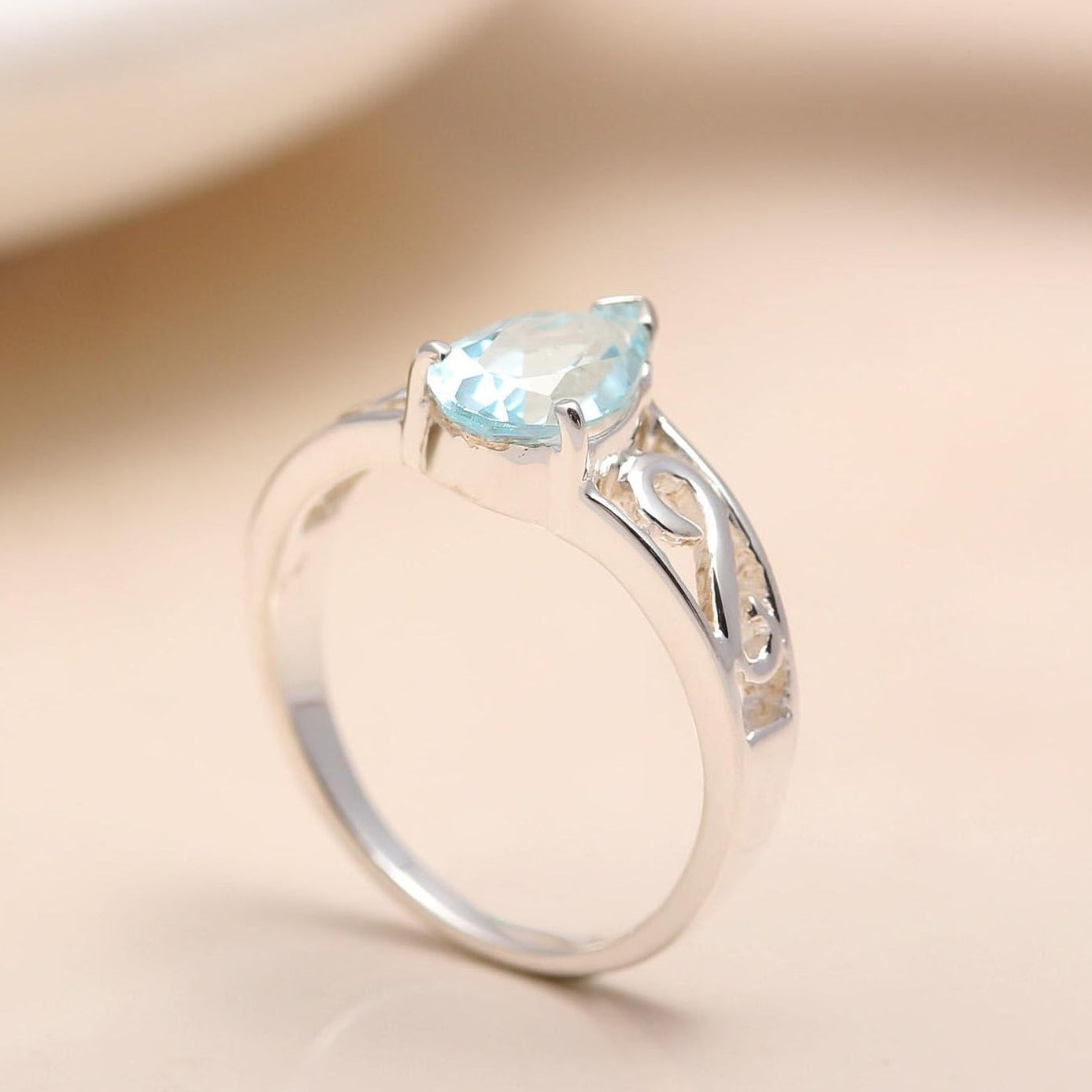 925 Silver Aquamarine Filigree Ring