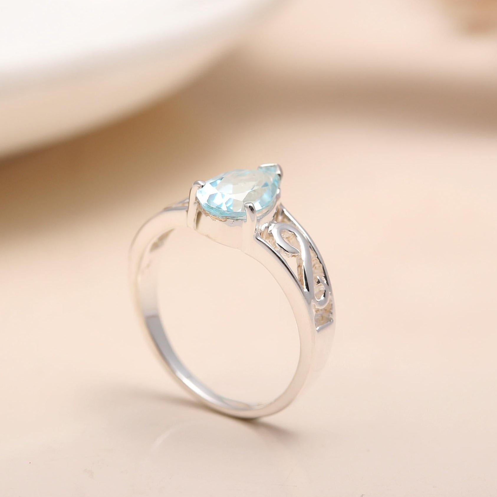 925 Silver Aquamarine Filigree Ring