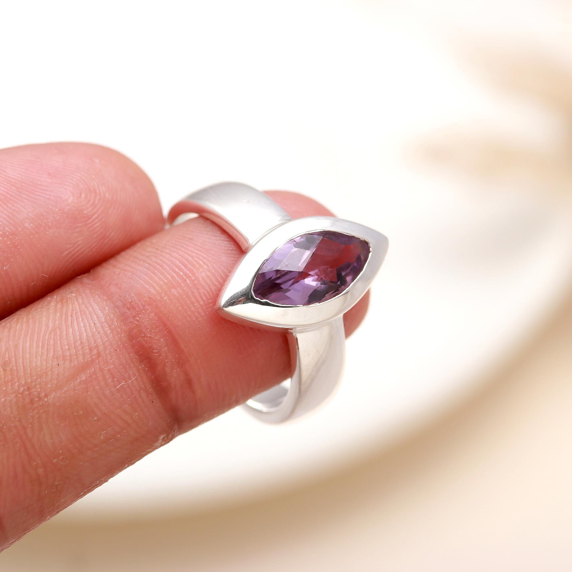 925 Silver Marquise Amethyst Ring