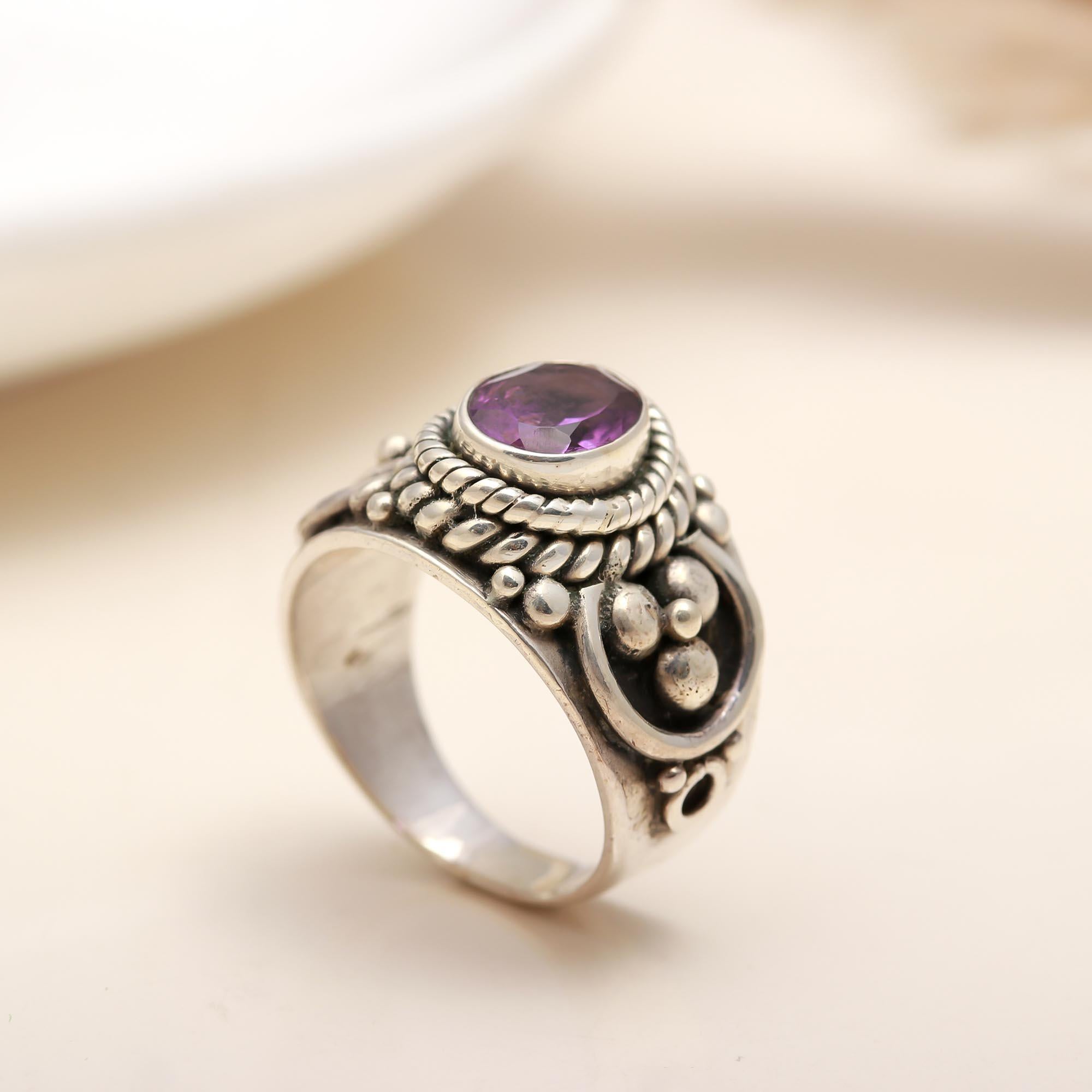 925 Silver Amethyst Boho Ring