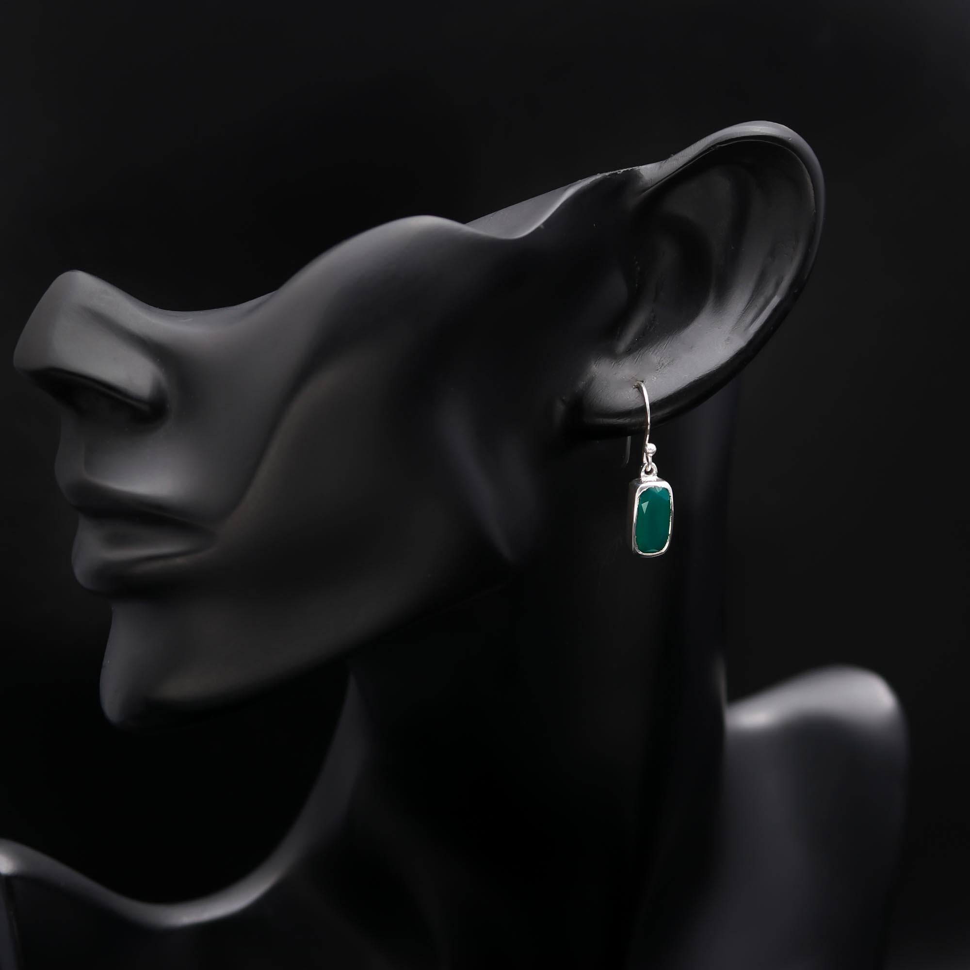 The Verdant Prism: Green Onyx & Silver Drop Earrings