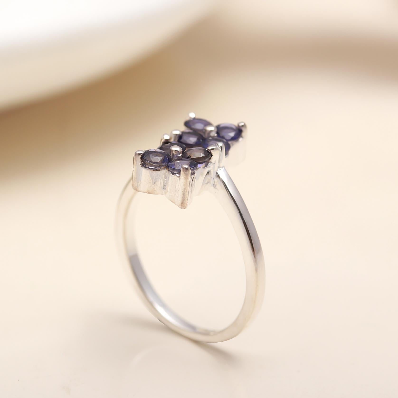 925 Silver Iolite Cluster Ring