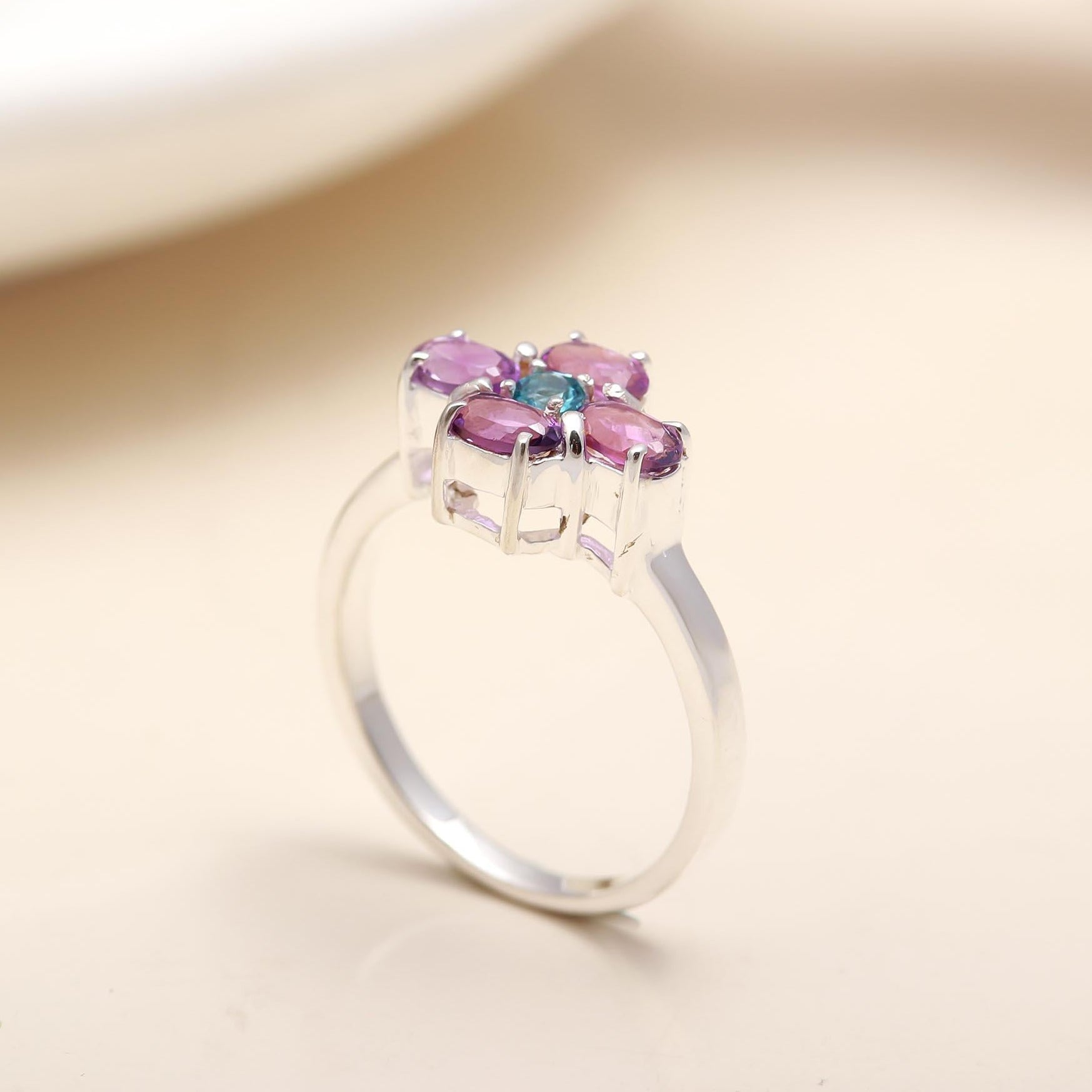 925 Silver Amethyst & Blue Topaz Ring
