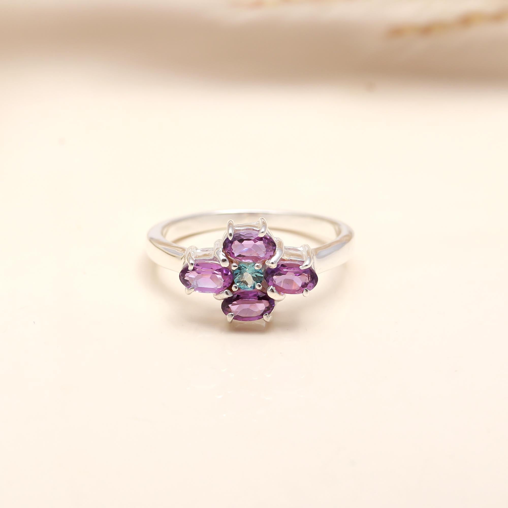 925 Silver Amethyst & Blue Topaz Ring
