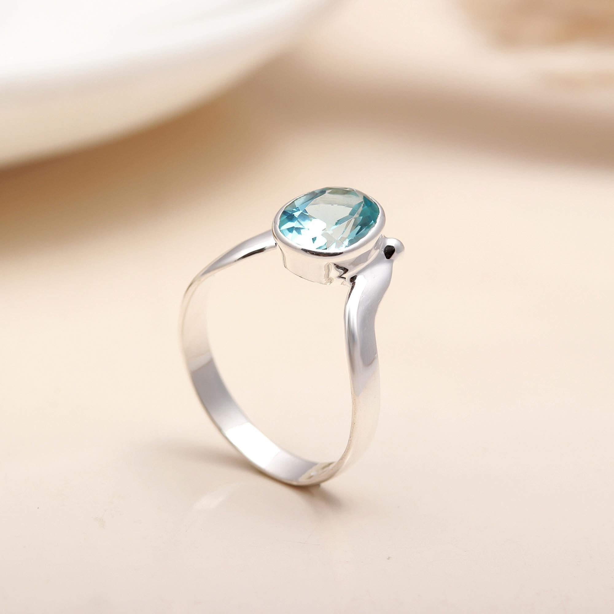 925 Silver Oval Blue Topaz Ring
