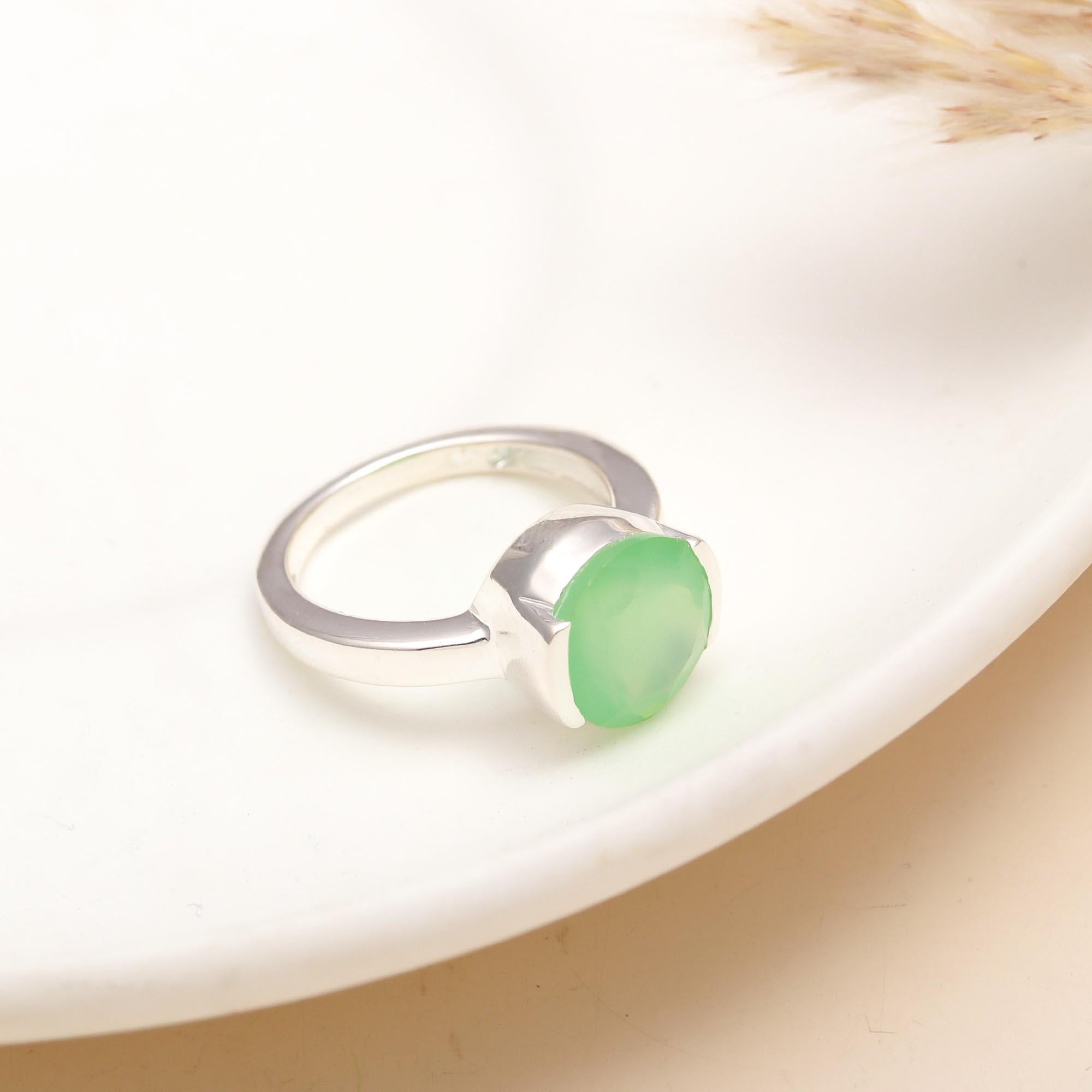 925 Silver Green Chalcedony Ring