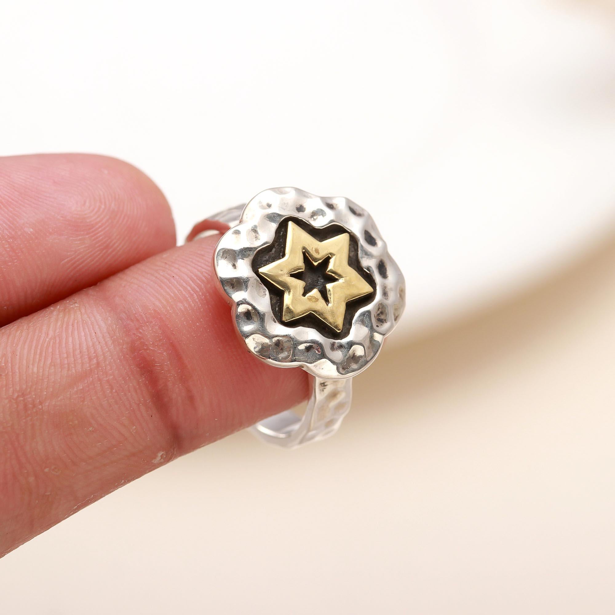 925 Silver Star Textured Ring