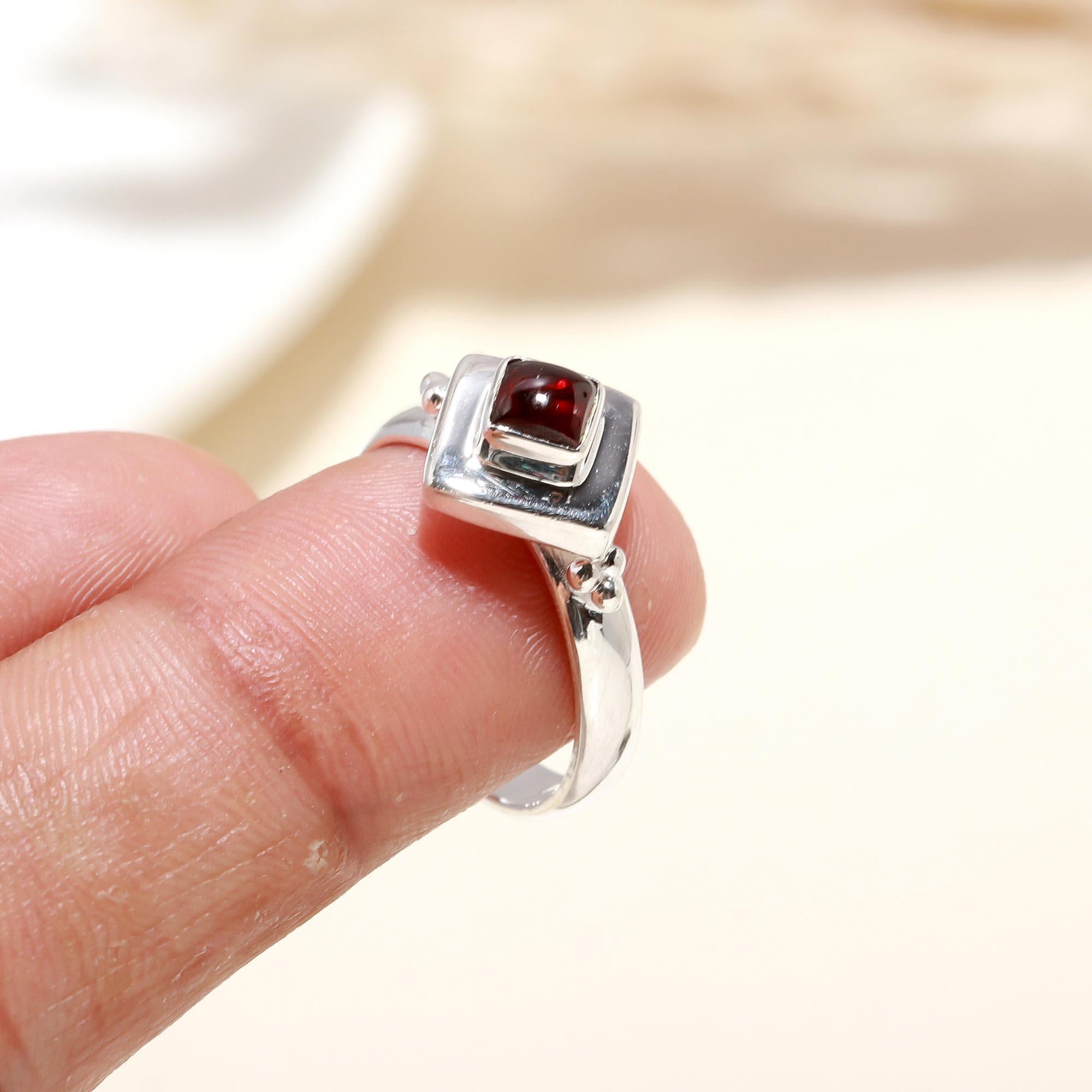 925 Silver Square Garnet Ring
