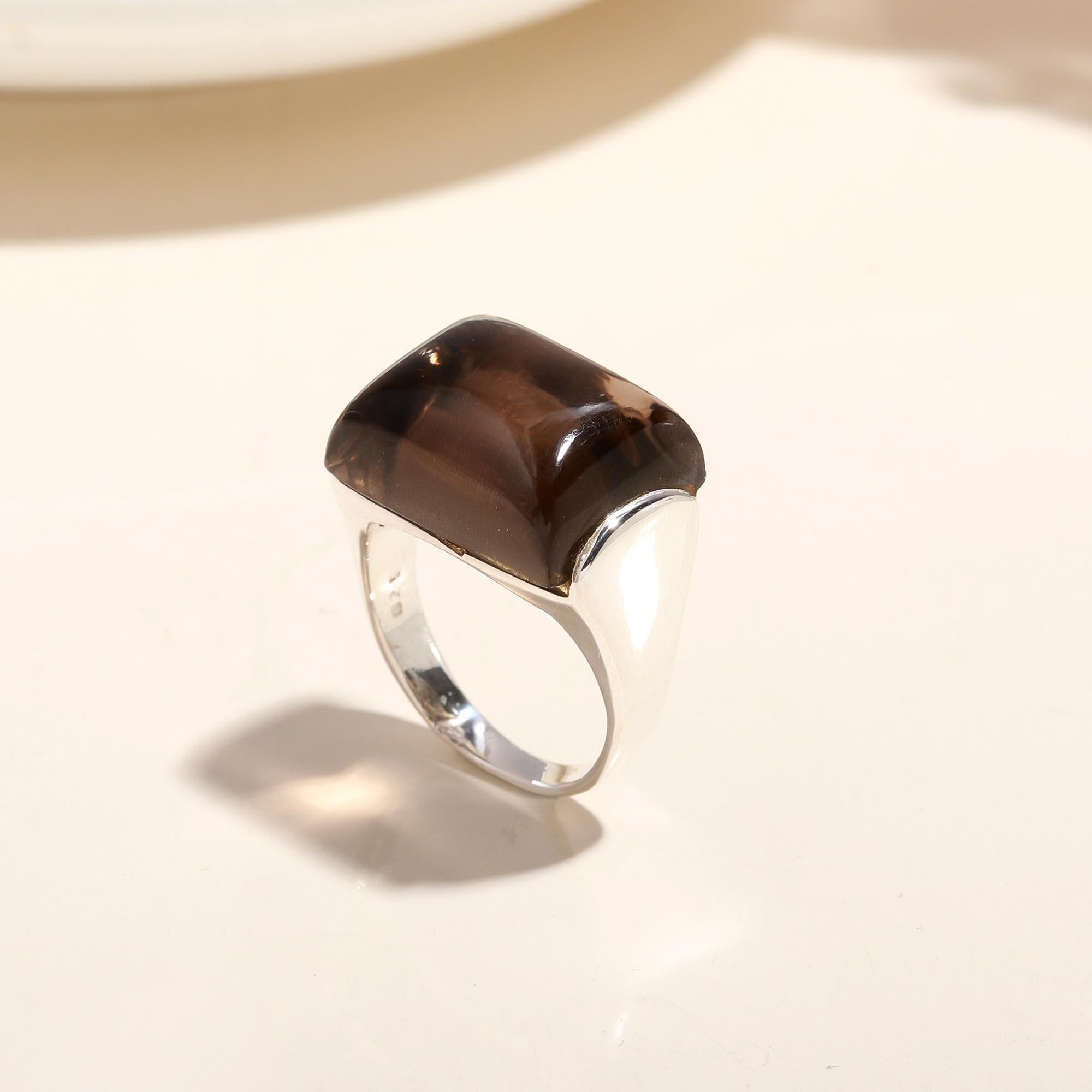 925 Silver Large Smoky Quartz Ring