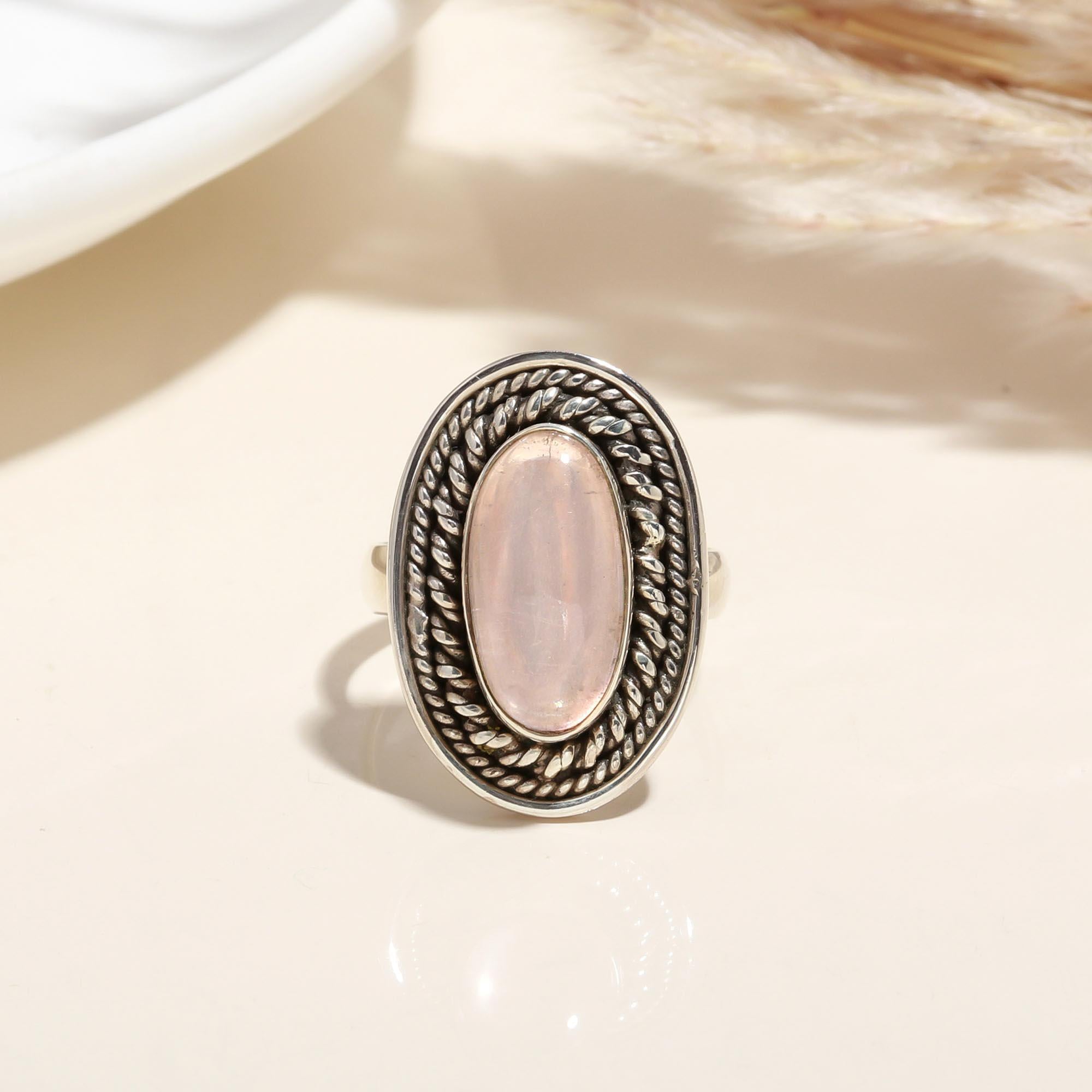 925 Silver Rose Quartz Ring