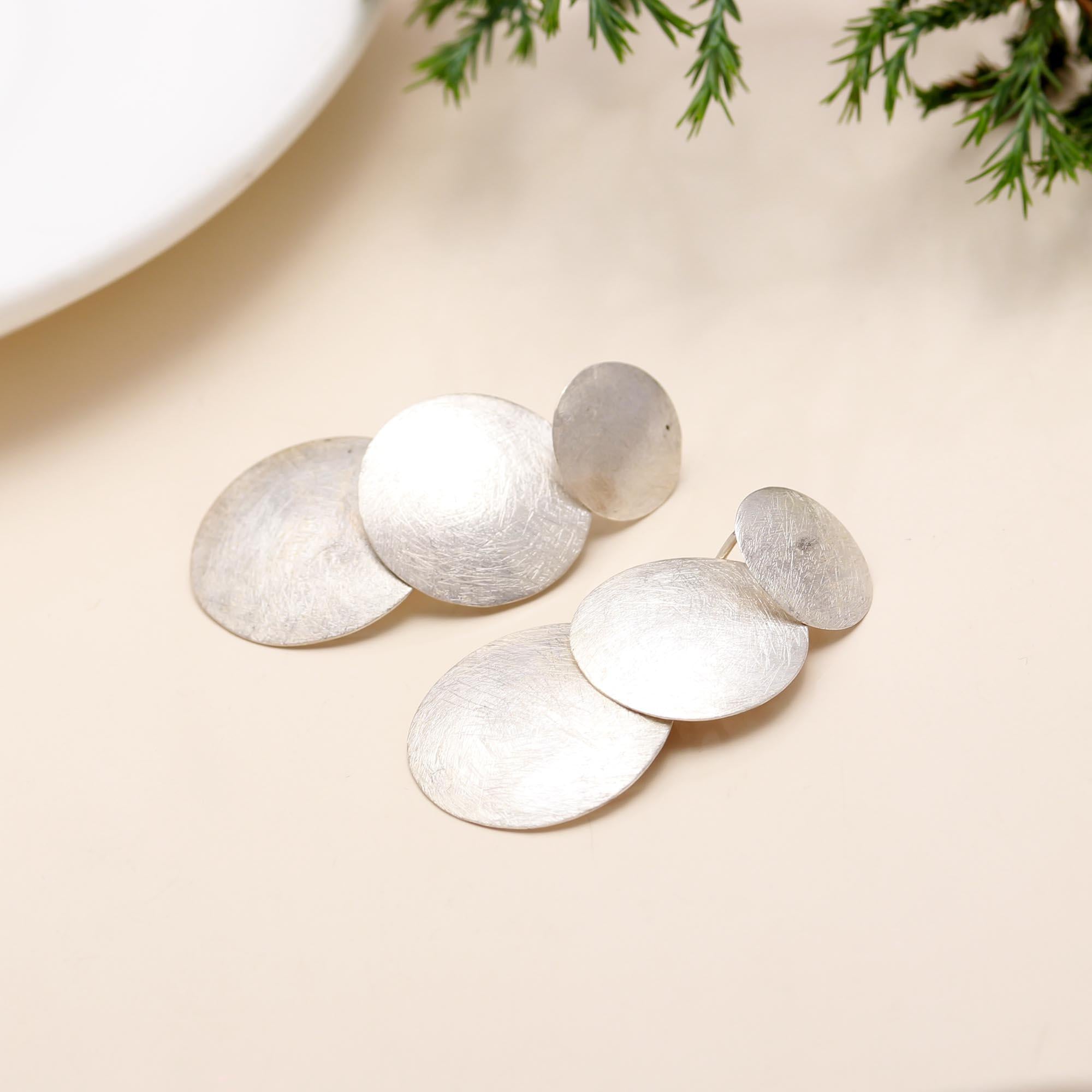 925 Silver Triple Disc Dangle Earrings