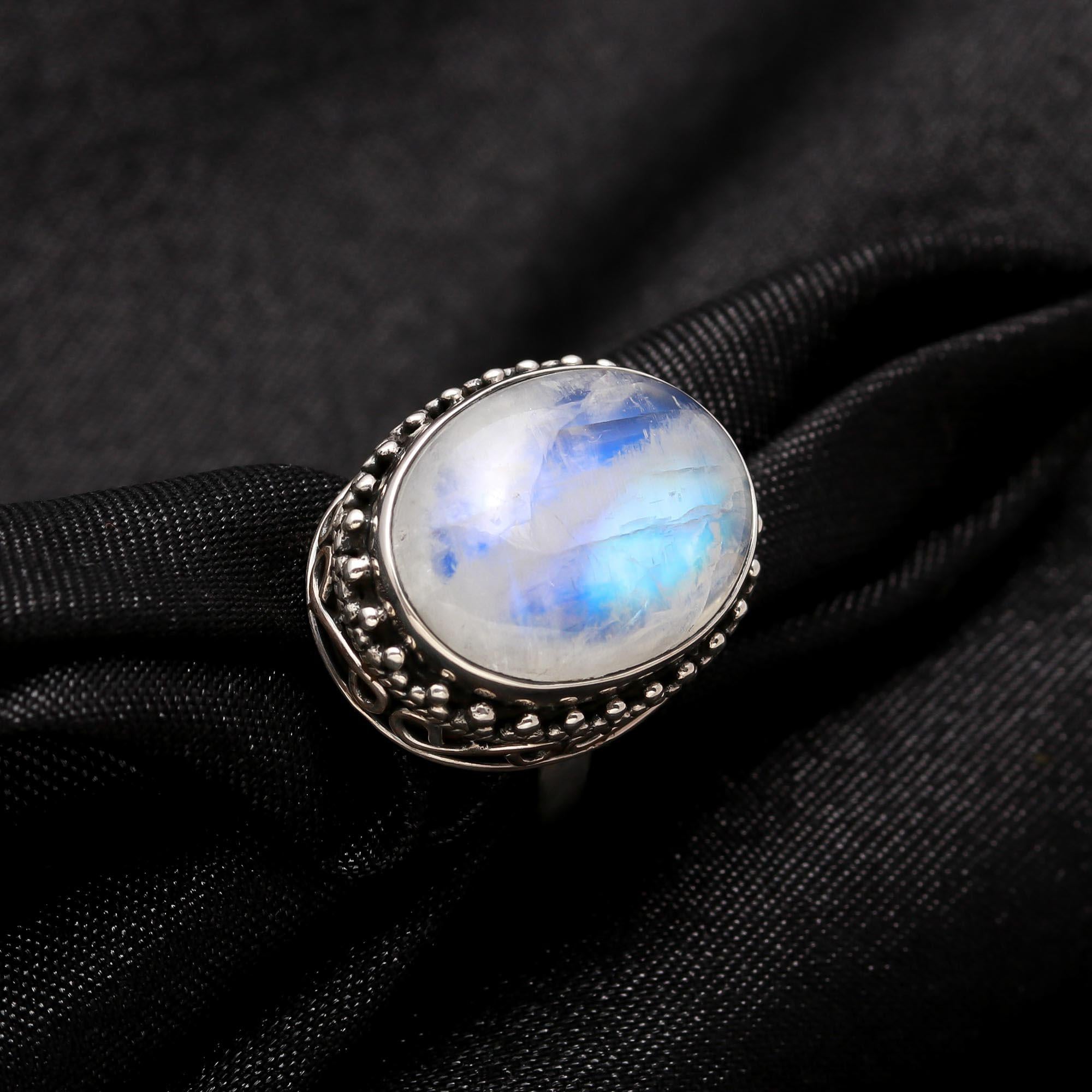925 Silver Oval Moonstone Boho Ring