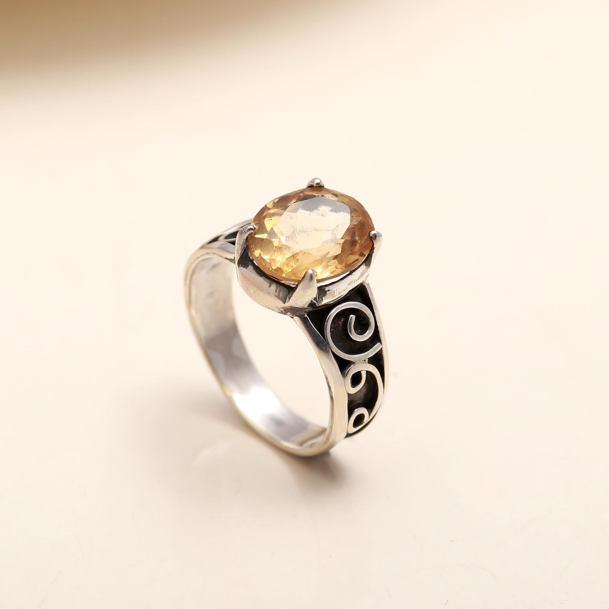 925 Silver Oval Citrine Ring