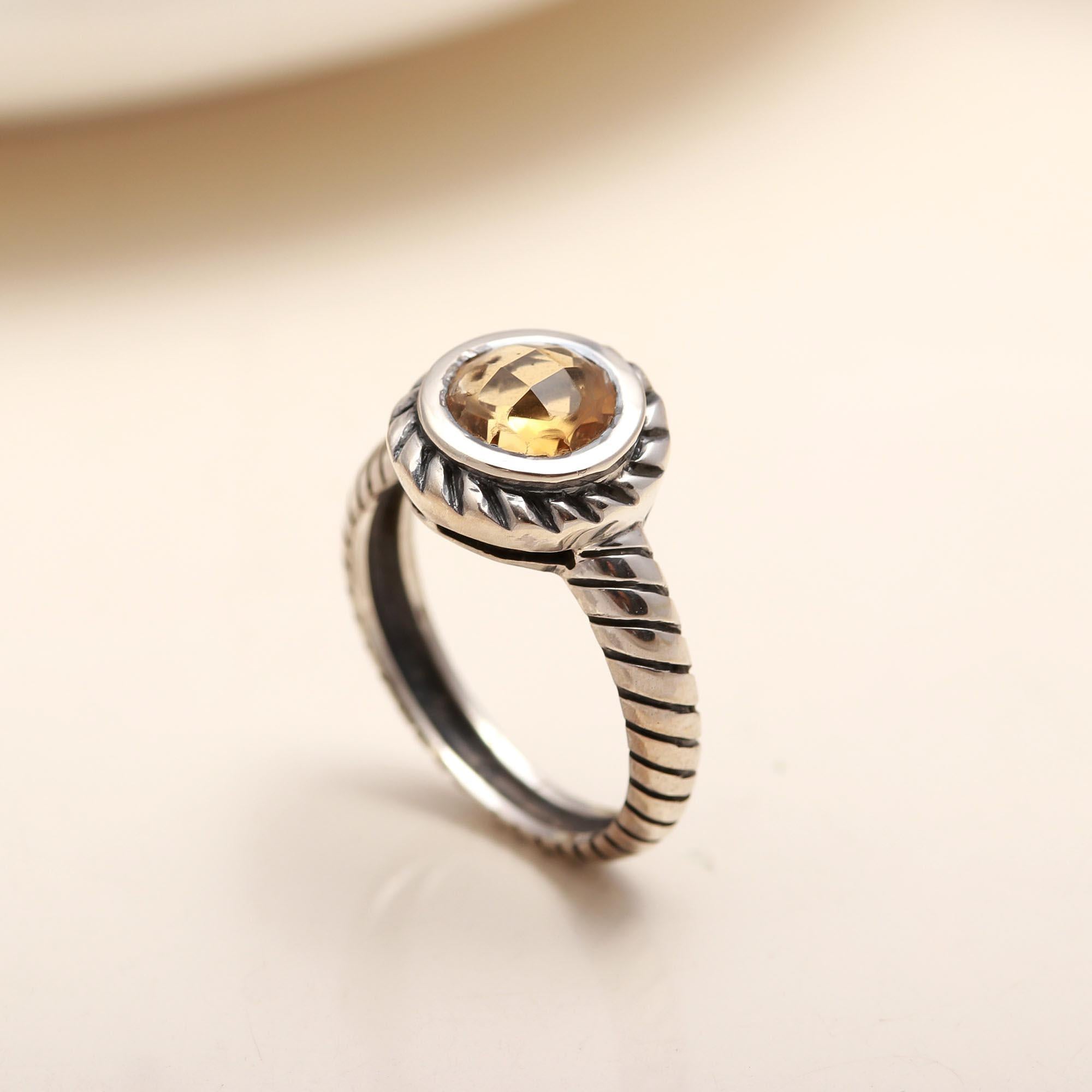 925 Silver Round Citrine Ring