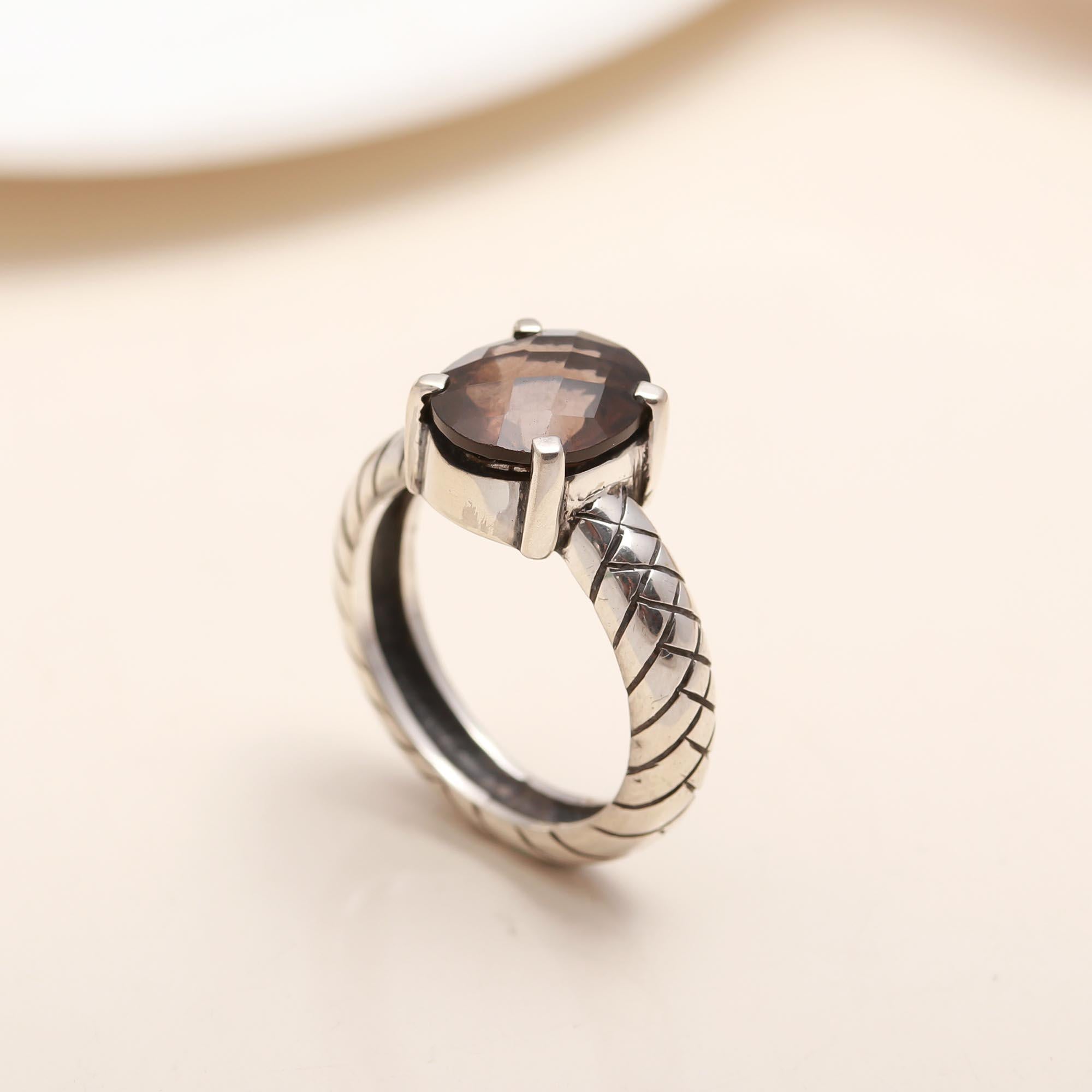 925 Silver Round Smoky Quartz Ring