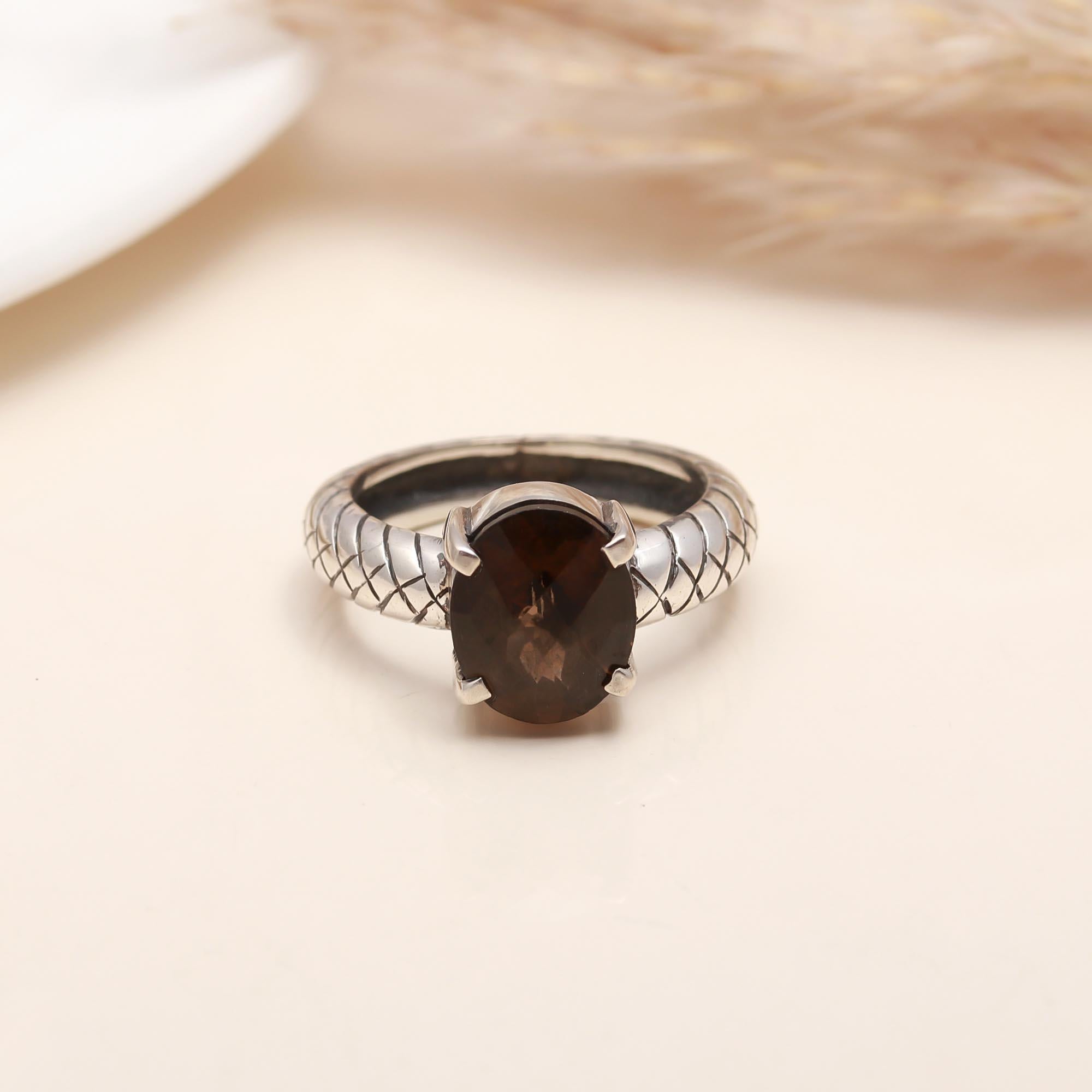 925 Silver Round Smoky Quartz Ring