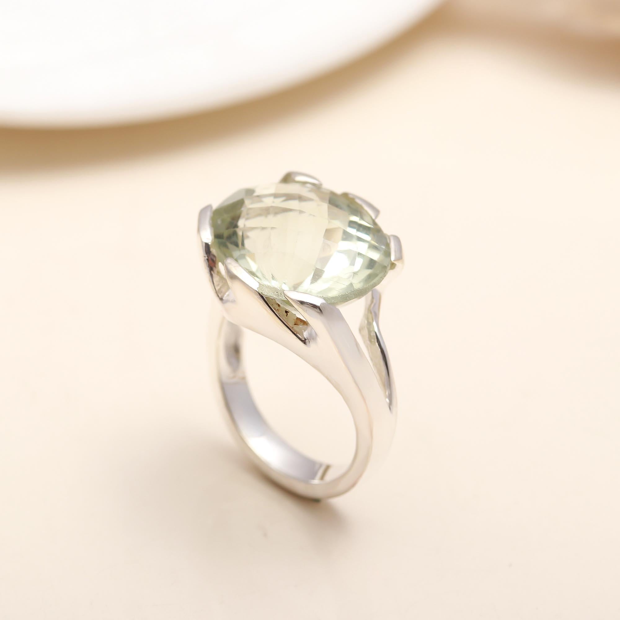 925 Silver Green Amethyst Ring